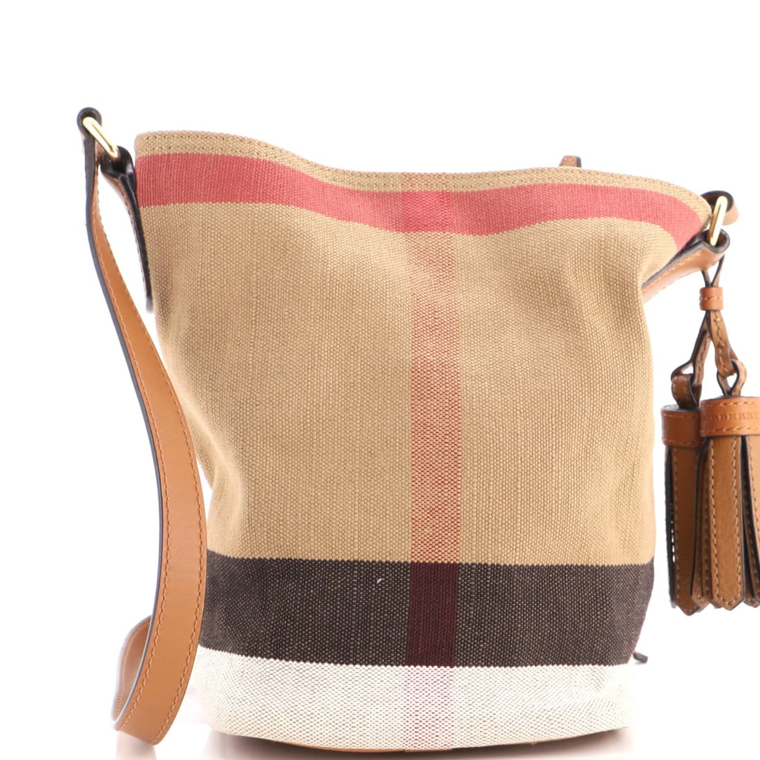 House Burberry Check Medium Ashby Canvas Bag: House Burberry Check Medium Ashby Canvas Bag The Ashby Medium Bag features a classic Burberry check design in a timeless brown canvas exterior, complemented by a pochette with strap. Measuring 13"