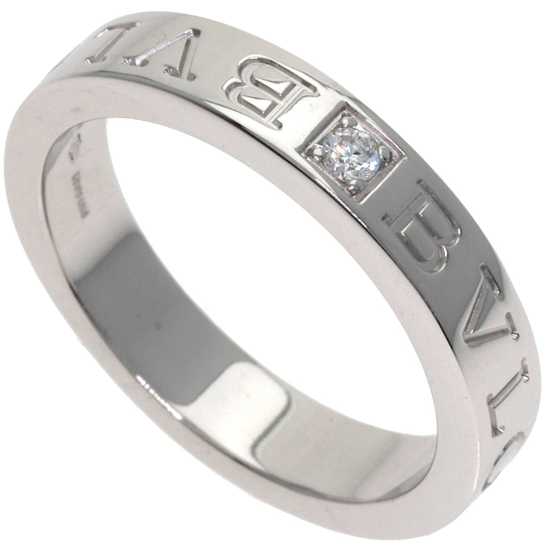 Double Logo Diamond Ring Bvlgari K18 White Gold: Double Logo Diamond Ring Bvlgari K18 White Gold K18 White Gold Diamond Ring from BVLGARI, featuring a double logo design and a main stone of diamonds, set in a silver metal exterior with a purity of