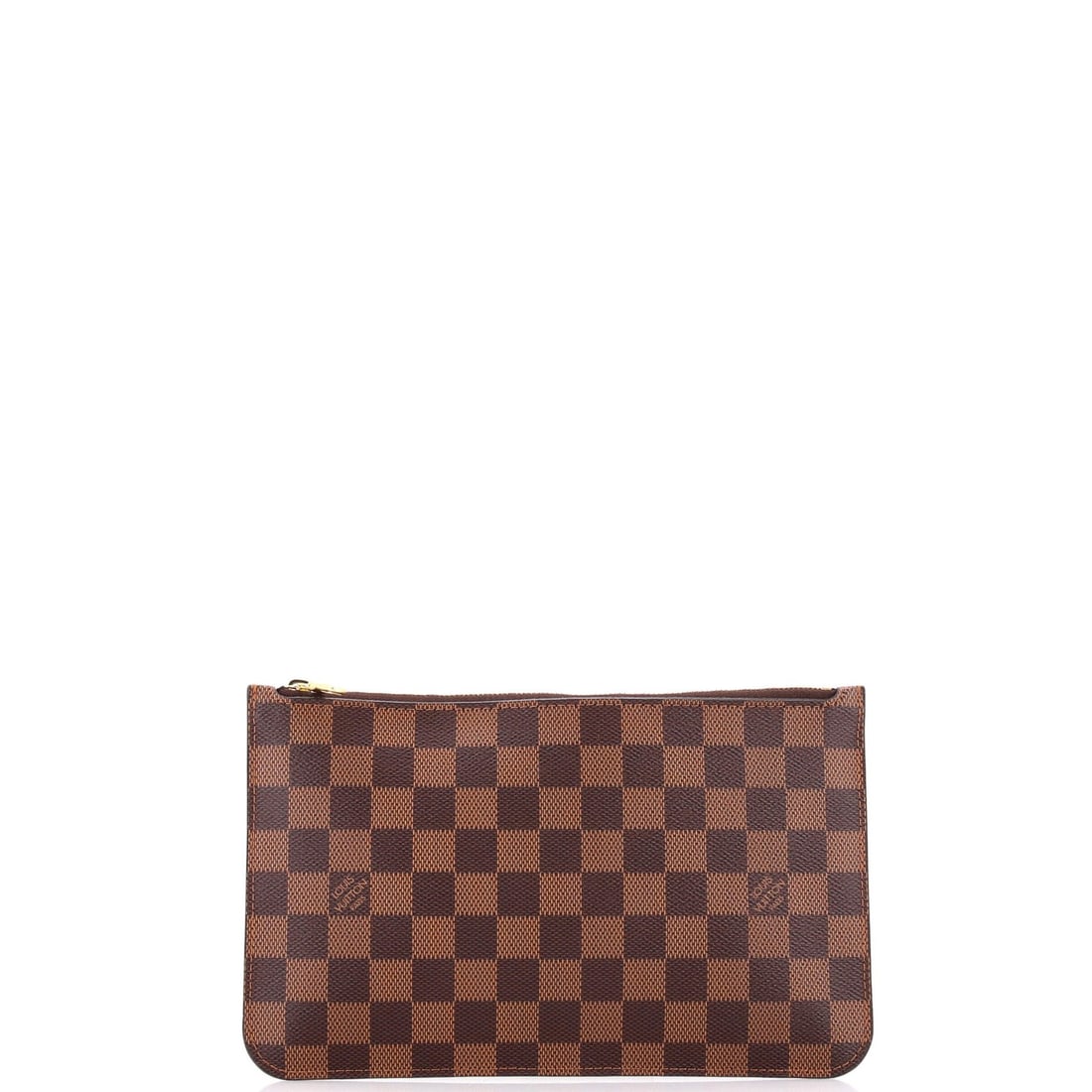 Damier Large Pochette Neverfull Louis Vuitton: Damier Large Pochette Neverfull Louis Vuitton Brown Damier Large Pochette Neverfull Louis Vuitton, featuring a classic canvas-coated exterior with a signature Damier pattern, measures 6" in height and