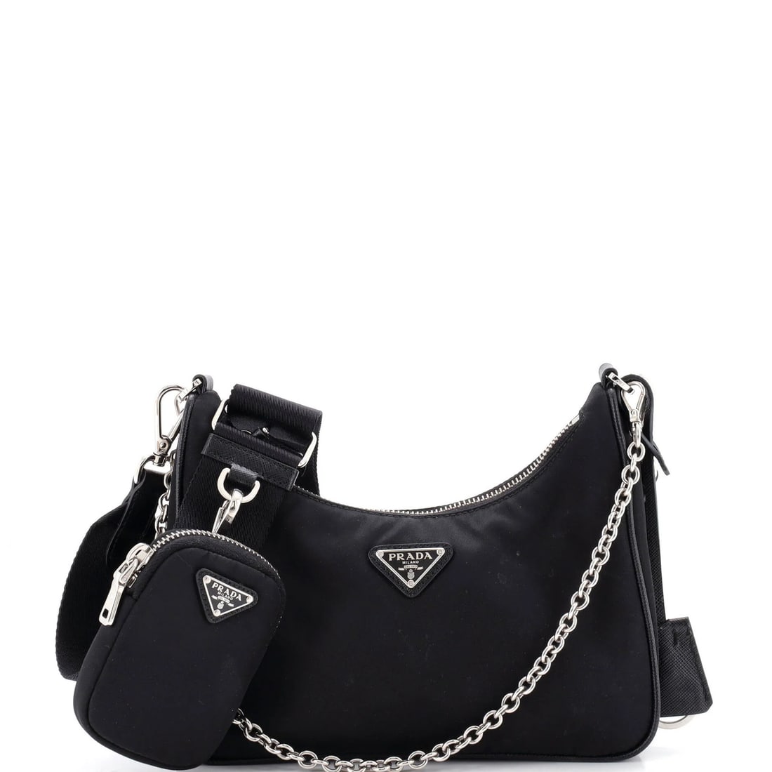 Re Edition Small Prada 2005 Bag Tessuto Shoulder: Re Edition Small Prada 2005 Bag Tessuto Shoulder Small Re Edition Prada 2005 Tessuto Shoulder Bag in Black Nylon. This cross-body bag features a classic design with a 10.5" handle drop and adjustable 