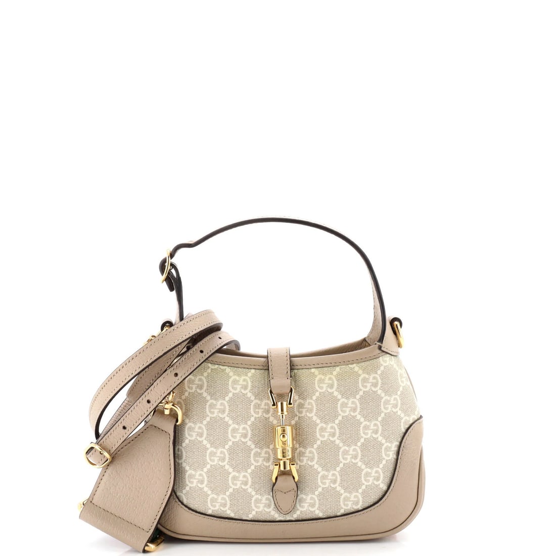 Gucci Jackie 1961 Hobo GG Coated Canvas Mini: Gucci Jackie 1961 Hobo GG Coated Canvas Mini The Gucci Jackie 1961 Hobo GG Coated Canvas Mini boasts a timeless design, featuring a neutral exterior and gold hardware. This iconic mini handbag is craf