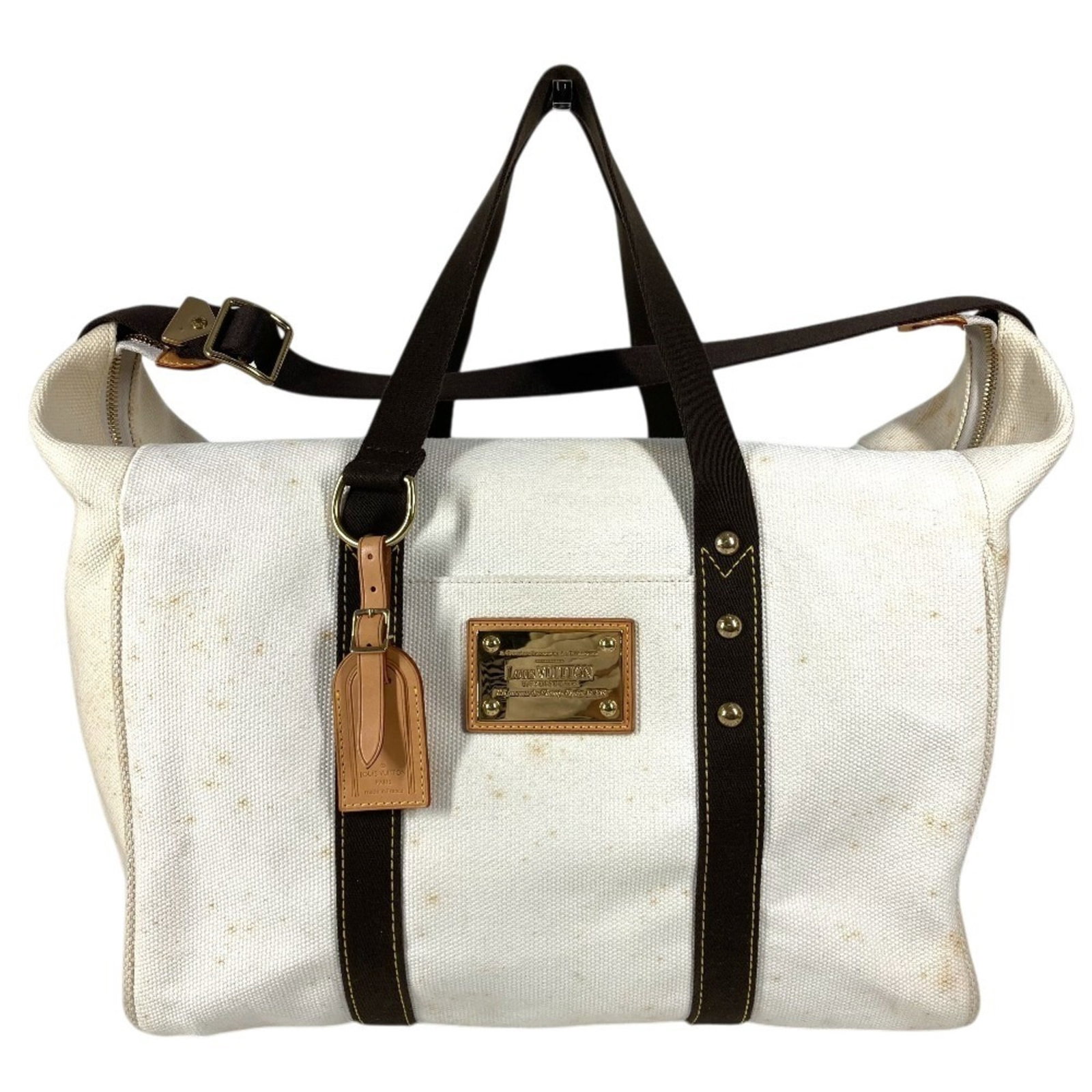 Louis Vuitton Boston Bag Shoulder Bag Tote Bag Canvas: Louis Vuitton Boston Bag Shoulder Bag Tote Bag Canvas Canvas Louis Vuitton Boston Bag Shoulder Bag Tote Bag, Brown and White. This classic shoulder bag features a timeless design with a 35cm x 40.5cm