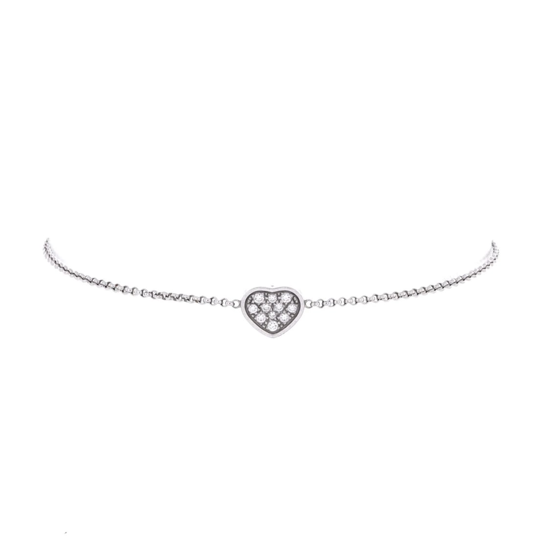 Diamond Heart Bracelet 18K White Gold with Happy Miss: Diamond Heart Bracelet 18K White Gold with Happy Miss 18K White Gold Diamond Heart Bracelet with a touch of elegance, this Chopard piece features a beautiful diamond set into a heart-shaped design. Th