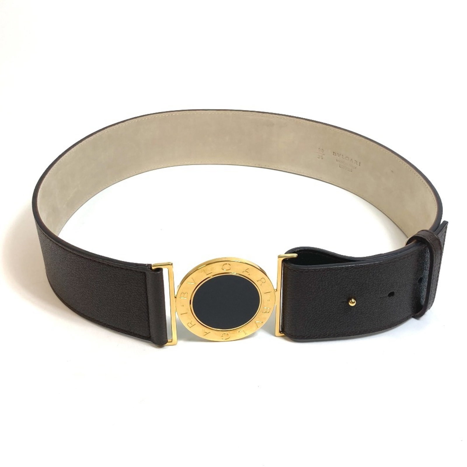 Bvlgari belt: Bvlgari belt Dark brown leather Bvlgari belt with 3 adjustable belt holes, measuring 85-90cm in length and 5cm in width, comes with a box. Item Specifics: Brand: Bvlgari Line: Bvlgari Bvlgari Type: