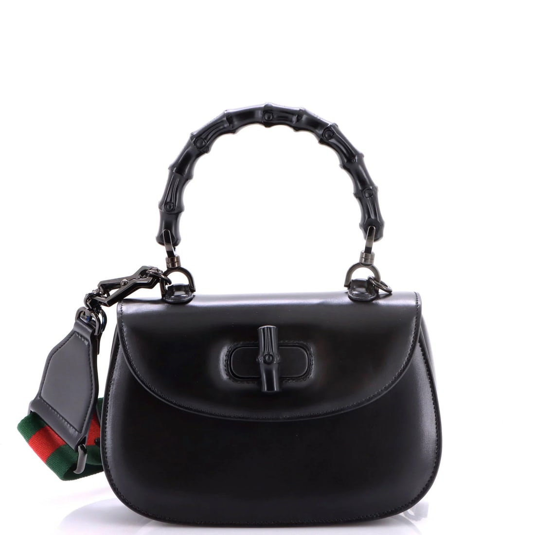 Bamboo Bag Handle 1947 Gucci Leather Small Top: Bamboo Bag Handle 1947 Gucci Leather Small Top Small 1947 Gucci Leather Top Handle Bag with Bamboo Details, featuring a classic design with a black leather exterior and a unique bamboo accent. The
