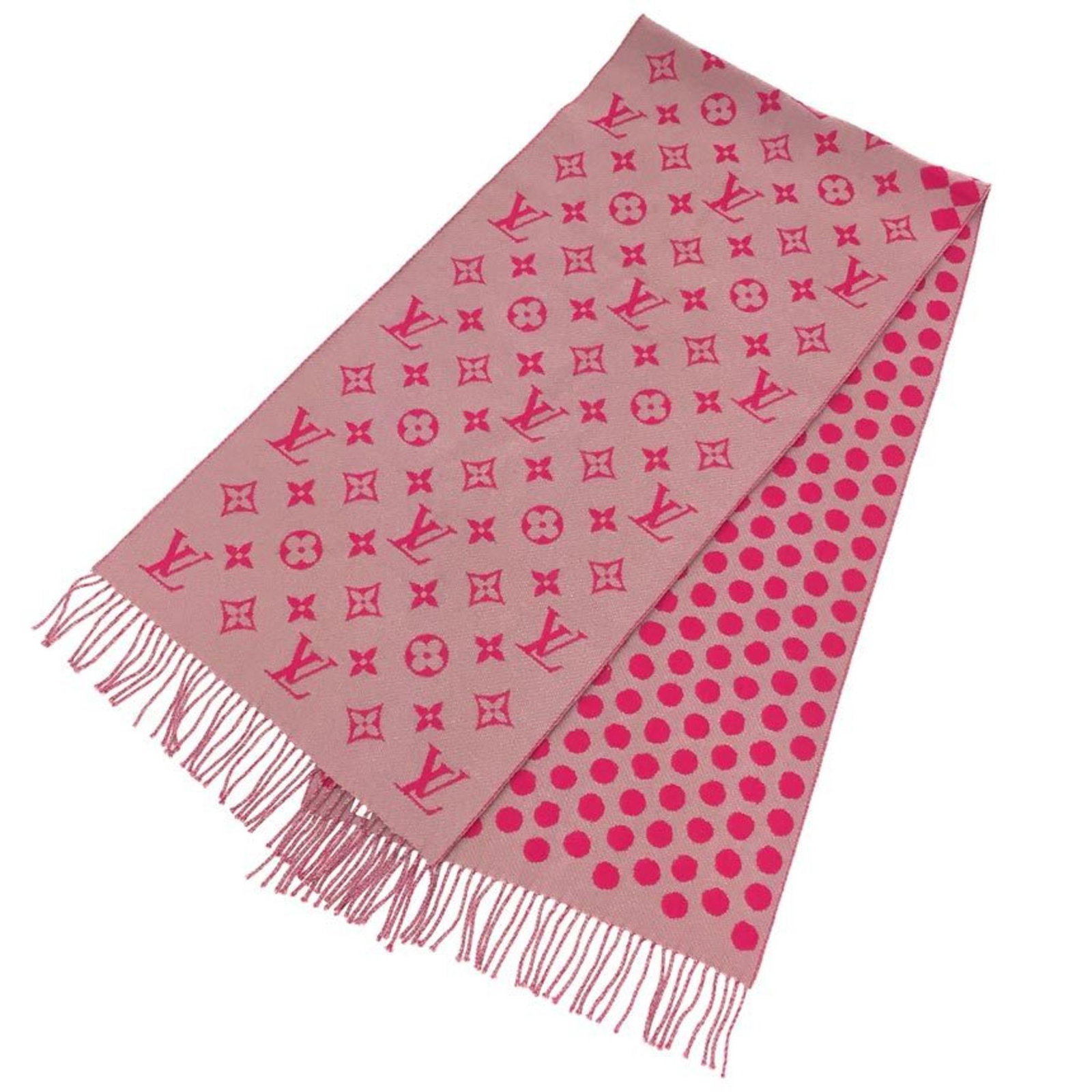 Cashmere Stole Wool Louis Vuitton: Cashmere Stole Wool Louis Vuitton Fuchsia cashmere stole from Louis Vuitton, made from a luxurious blend of wool and cashmere, is presented in a sturdy box. This stole showcases the iconic brand's sig