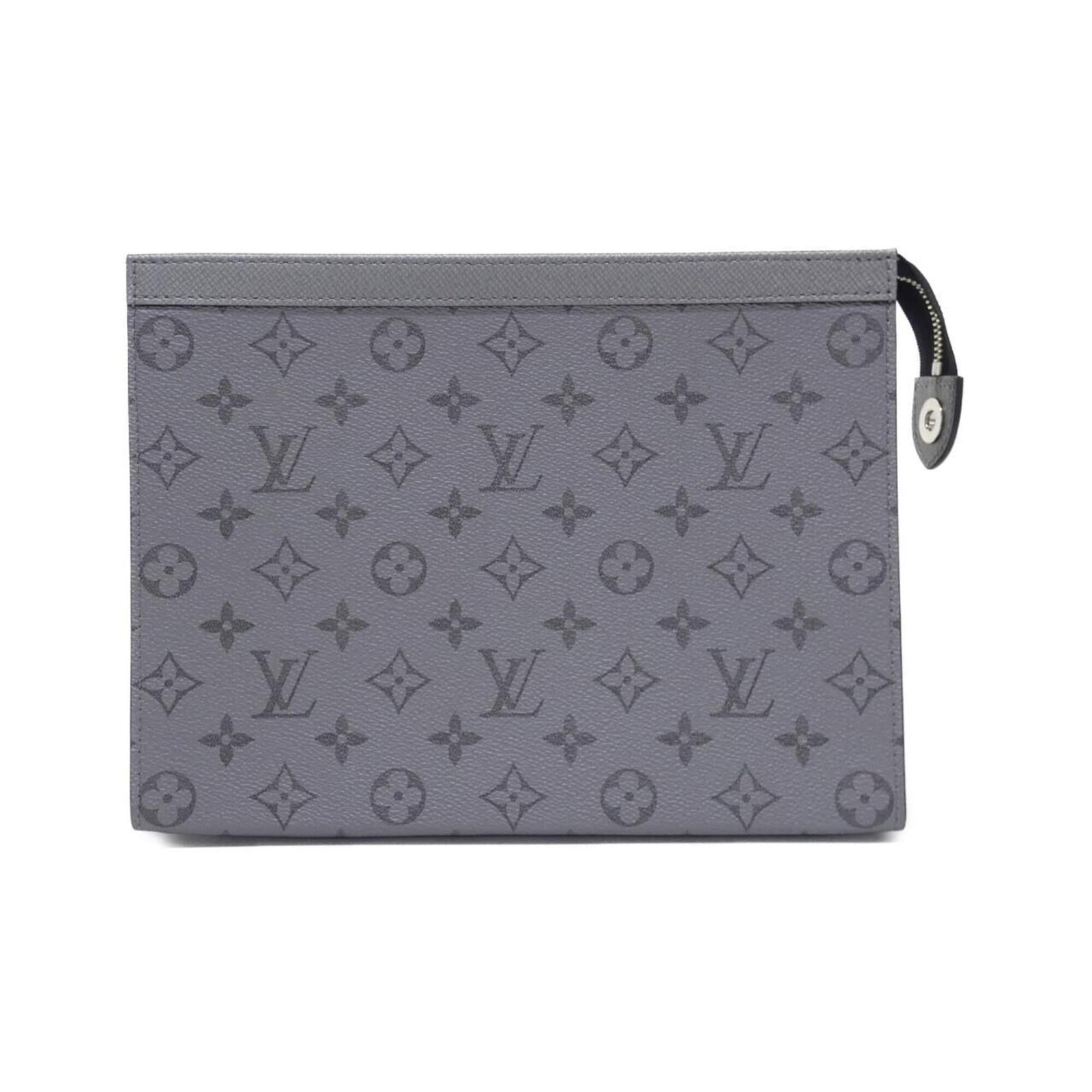 Canvas leather coated pochette pouch Louis Vuitton: Canvas leather coated pochette pouch Louis Vuitton Canvas leather coated pochette pouch from Louis Vuitton, featuring a gunmetal and silver color combination. This stylish pouch boasts a unique