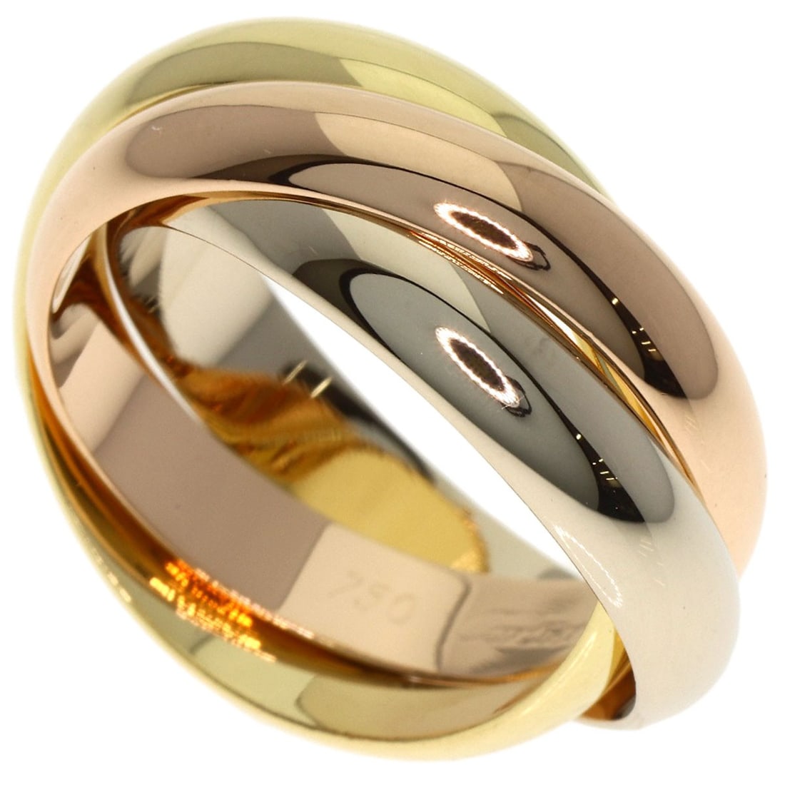 Cartier Trinity #51 Ring K18 Yellow Gold 18K Pink Gold: Cartier Trinity #51 Ring K18 Yellow Gold 18K Pink Gold Cartier Trinity #51 Ring in K18 Yellow Gold boasts a sleek, 18k gold design, with the signature yellow gold hue that Cartier is renowned for.
