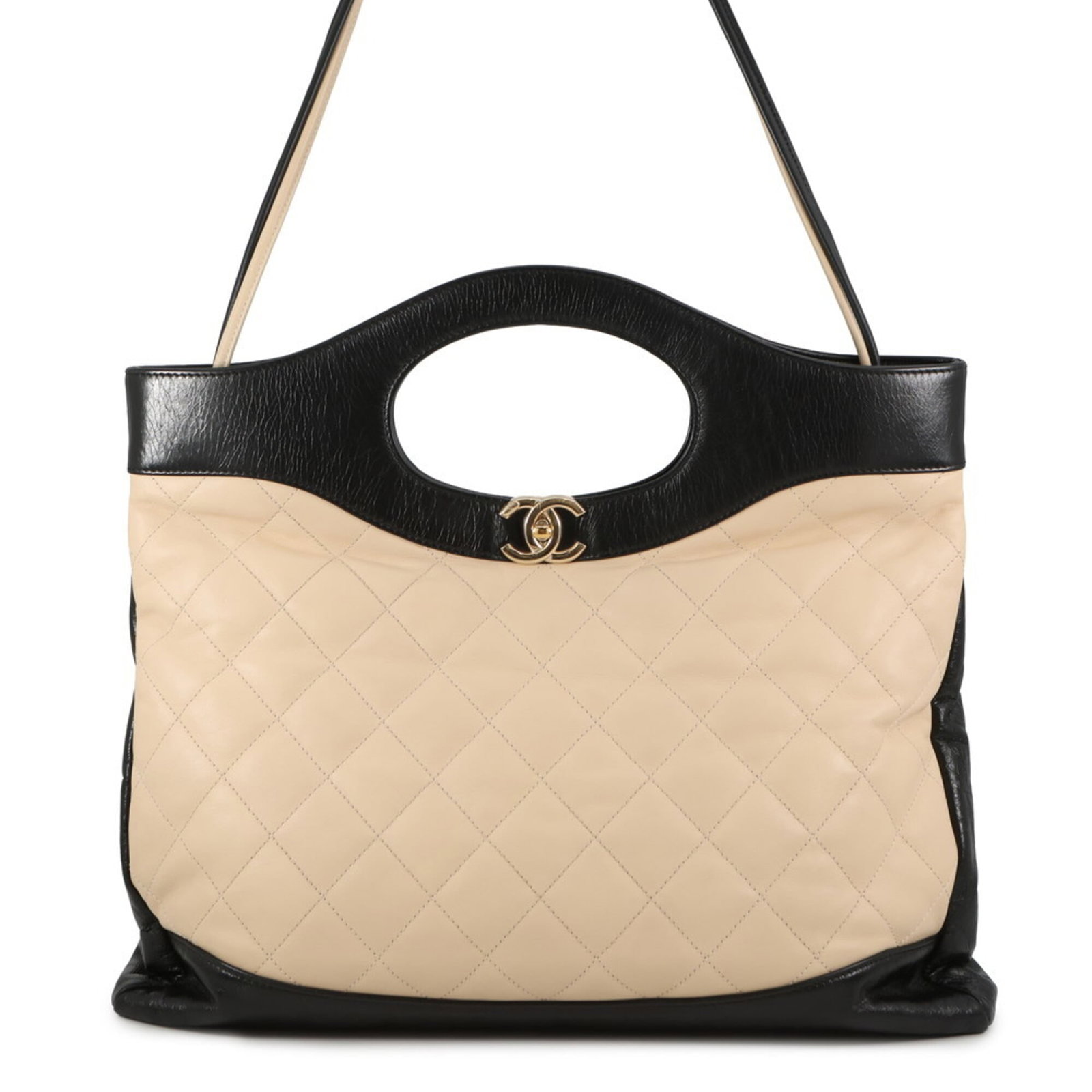 Shoulder Bag Leather Handbag Chanel: Shoulder Bag Leather Handbag Chanel Chanel's iconic shoulder bag is crafted from high-quality leather, available in two timeless colors: beige and black. Measuring 32cm x 39cm x 10cm, this stylish