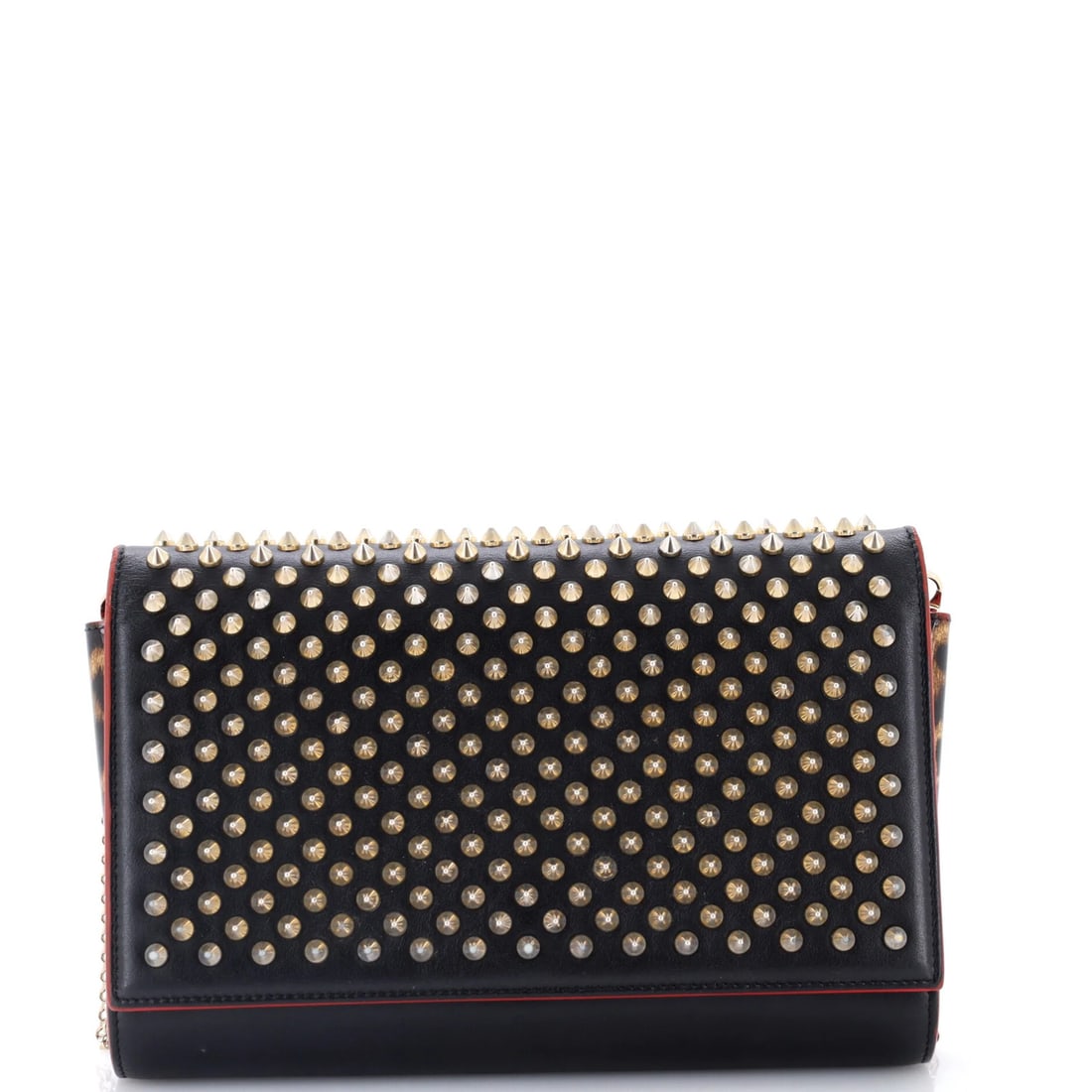 Clutch Leather Spiked Paloma Christian Louboutin: Clutch Leather Spiked Paloma Christian Louboutin Black Spiked Paloma Clutch by Christian Louboutin features a sleek design with a 23" handle drop and a red interior. The exterior is made of high-quali