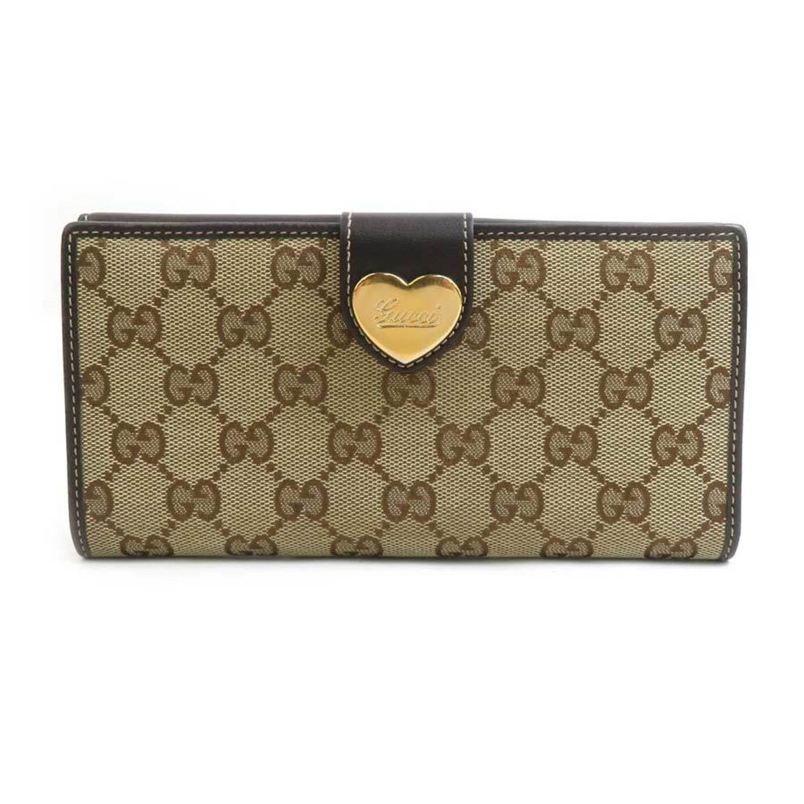 Canvas Leather Bi fold Long Wallet Gucci: Canvas Leather Bi fold Long Wallet Gucci GG canvas and leather blend in this bi-fold long wallet from Gucci, available in brown. Measuring 9.5cm x 18.5cm x 2cm, it comes in a box. This Gucci wallet