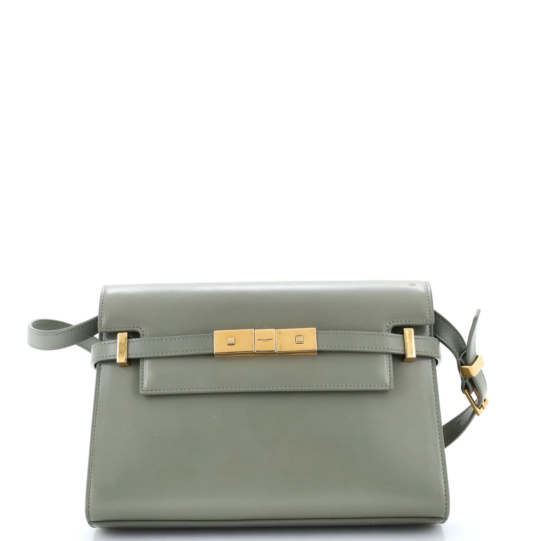 Laurent Small Saint Leather Bag Manhattan Shoulder: Laurent Small Saint Leather Bag Manhattan Shoulder The Saint Laurent Manhattan Shoulder Bag in green leather is a stylish and compact accessory. With its small size and gold hardware, this bag makes