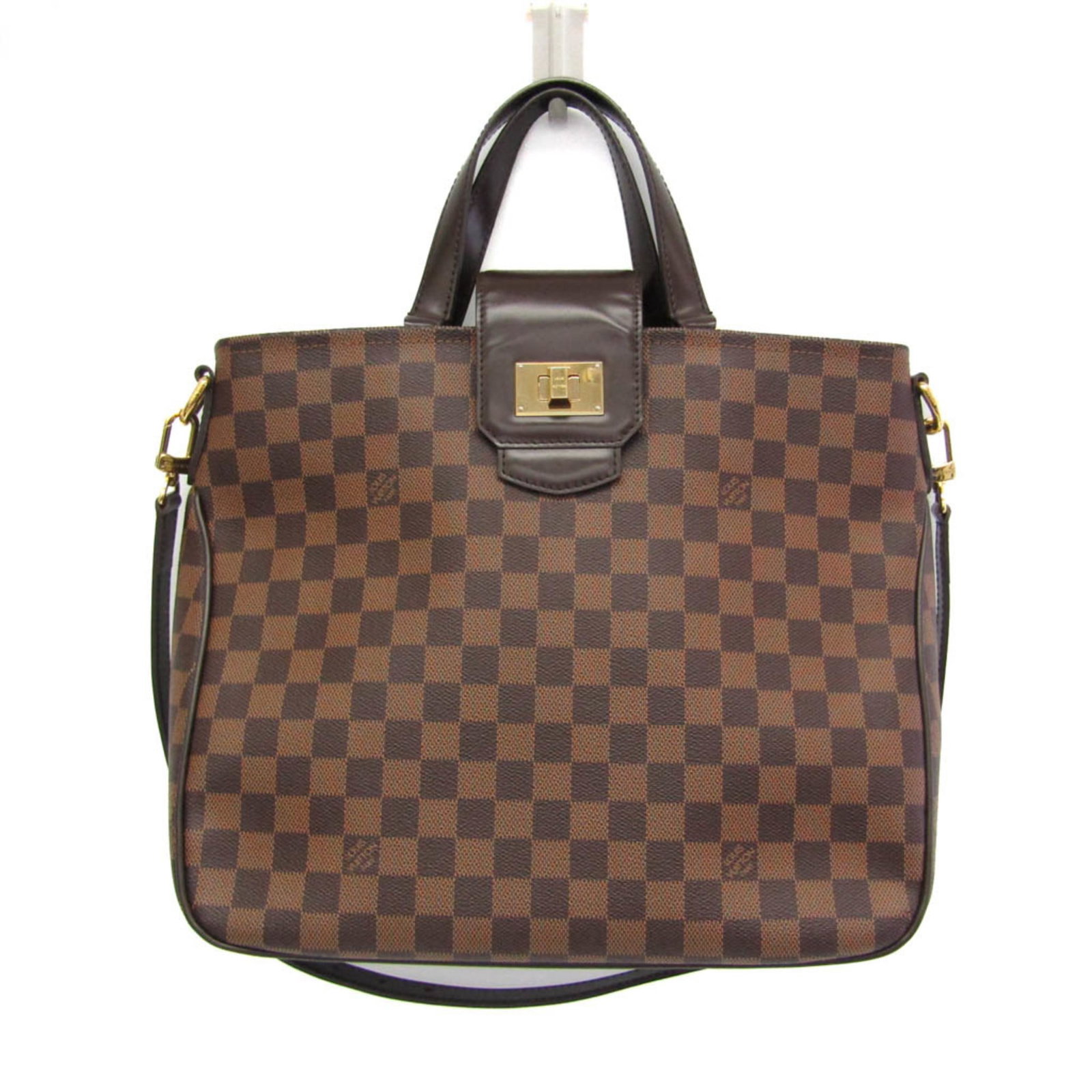 Canvas Damier Handbag Shoulder Vuitton Louis: Canvas Damier Handbag Shoulder Vuitton Louis Damier canvas handbag with a classic Cabas design, featuring a roseberry color and adjustable strap for a customizable fit. This Louis Vuitton shoulder