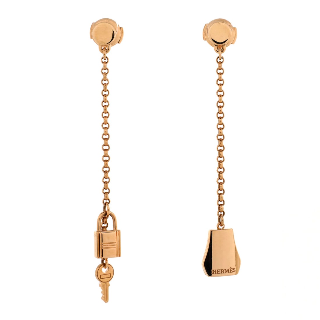 Kelly Hermes Clochette Earrings 18K Rose Gold: Kelly Hermes Clochette Earrings 18K Rose Gold 18K Rose Gold Kelly Clochette Drop Earrings with a rich, subtle presence. Measuring 2.00 inches in height and 0.37 inches in width, these elegant earrings