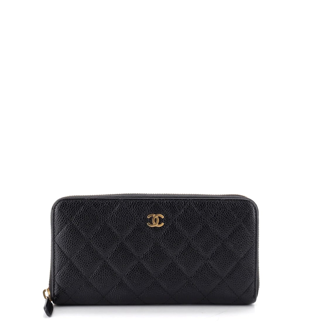 Caviar Wallet Around Zip Quilted Chanel Long: Caviar Wallet Around Zip Quilted Chanel Long Black quilted Caviar Long wallet from Chanel features a zip-around design and premium leather construction. The exterior showcases subtle scuffs and minor