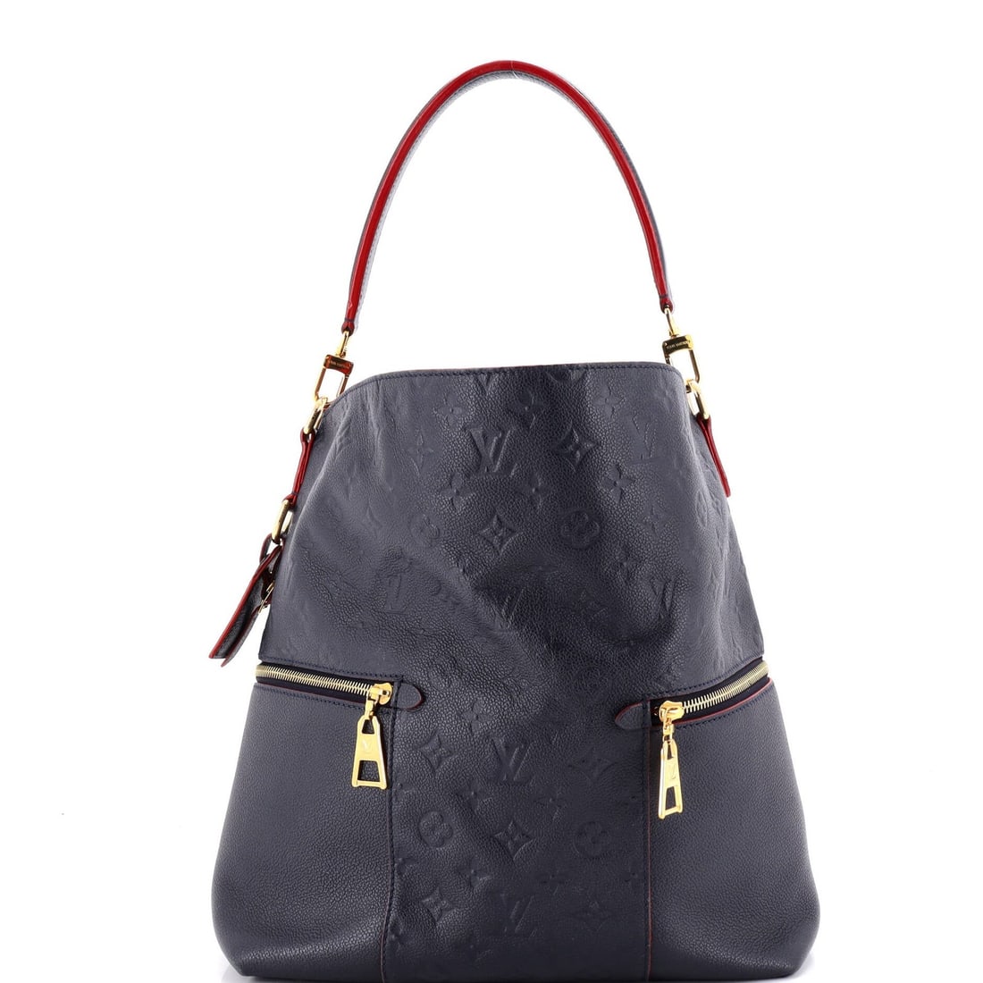Monogram Empreinte Leather Handbag Louis Vuitton: Monogram Empreinte Leather Handbag Louis Vuitton This Louis Vuitton Monogram Empreinte Leather Hobo handbag boasts a striking blue exterior with heavy corner wear, scuffs, and edge wear, giving it a