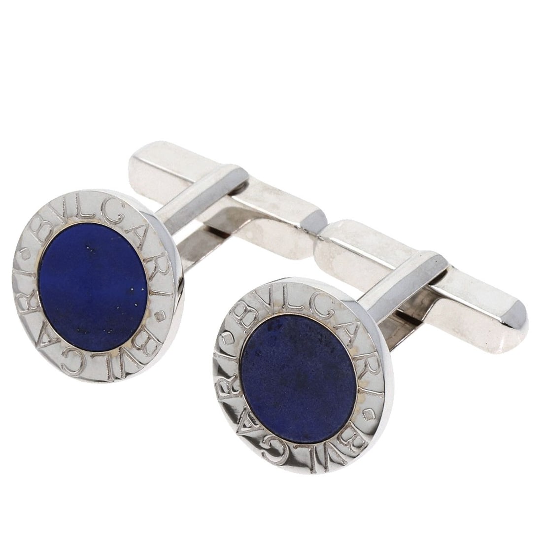 Bvlgari K18 White Gold Cuffs Lapis Lazuli Azure Stone: Bvlgari K18 White Gold Cuffs Lapis Lazuli Azure Stone K18 White Gold Cuffs with Lapis Lazuli Azure Stone, crafted by BVLGARI, showcase a sleek and sophisticated design. The cuffs feature a striking si