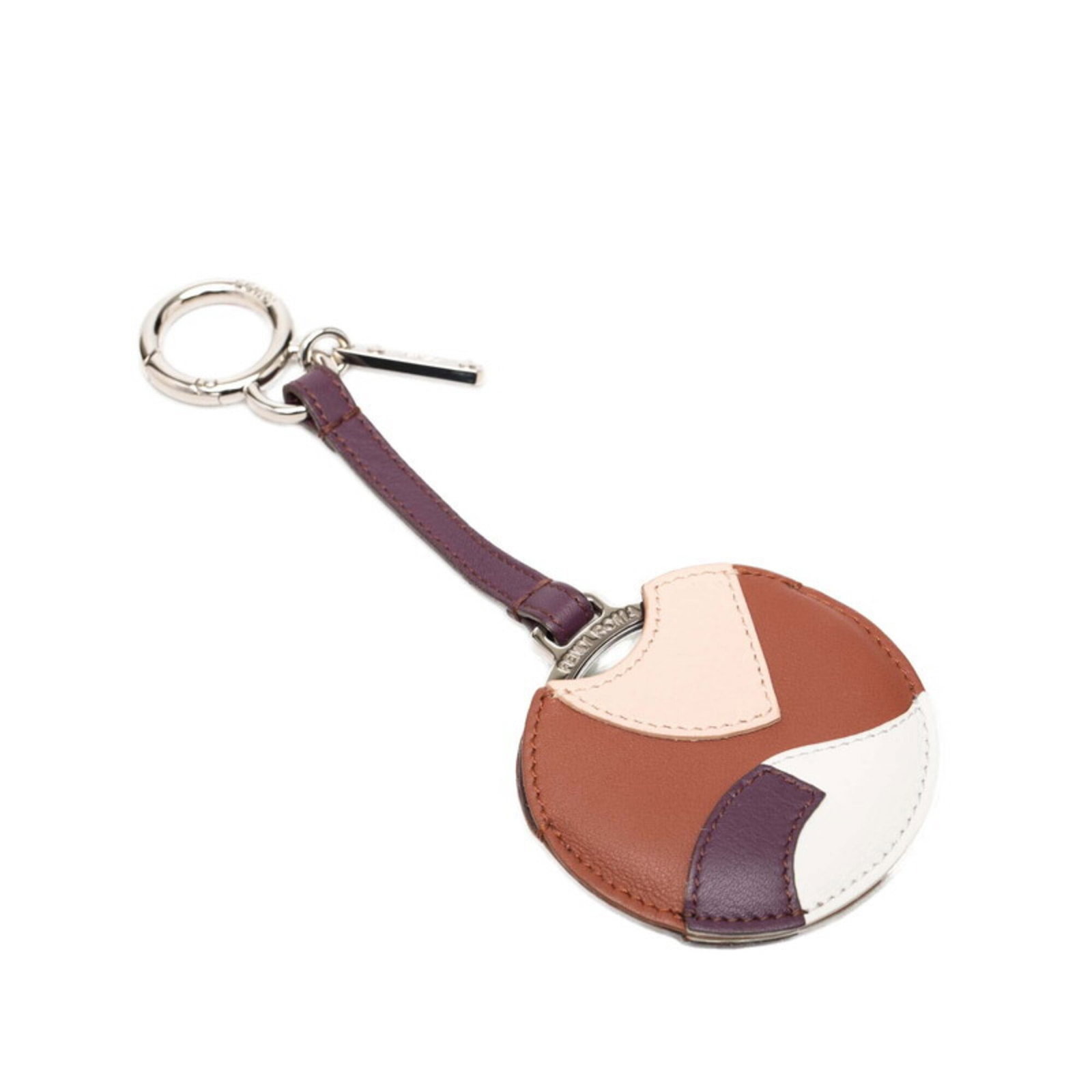 Fendi metal leather keyring: Fendi metal leather keyring Metal and leather come together in this Fendi keyring, featuring a unique multi-color design. The keyring's metal and leather materials provide a durable and stylish