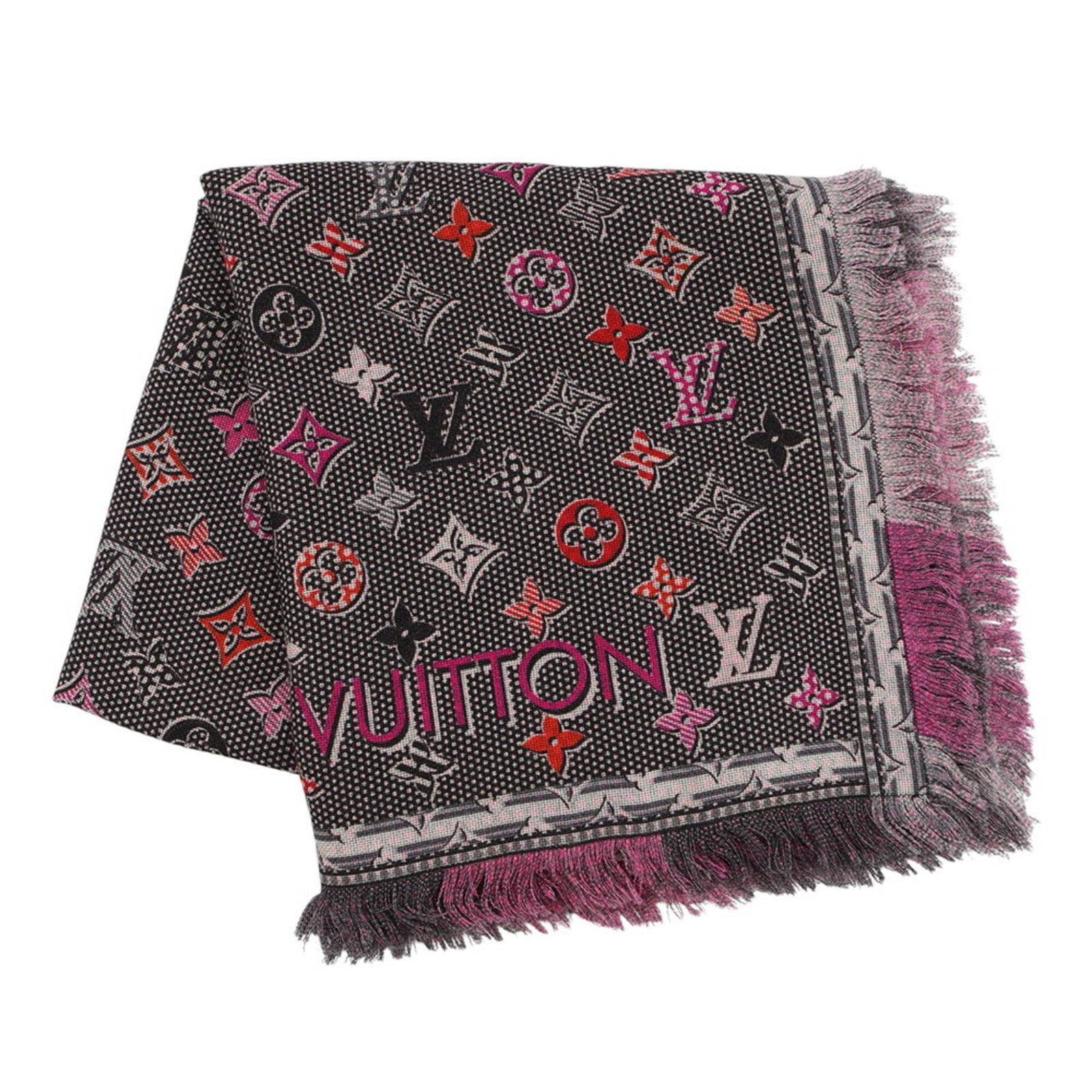 Louis Vuitton Stole Monogram: Louis Vuitton Stole Monogram Monogrammed in bold, multi-colored stripes, this Louis Vuitton stole is a statement piece of fashion. Measuring 1.24m in length, its distinctive design makes a bold statem