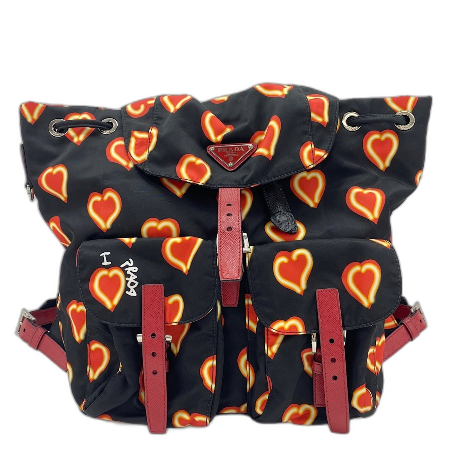 Backpack Nylon Prada: Backpack Nylon Prada Black Prada backpack made of nylon with dimensions 28cm x 28cm x 13cm. The backpack bears a signature, a notable feature of this item. This backpack is a black nylon backpack