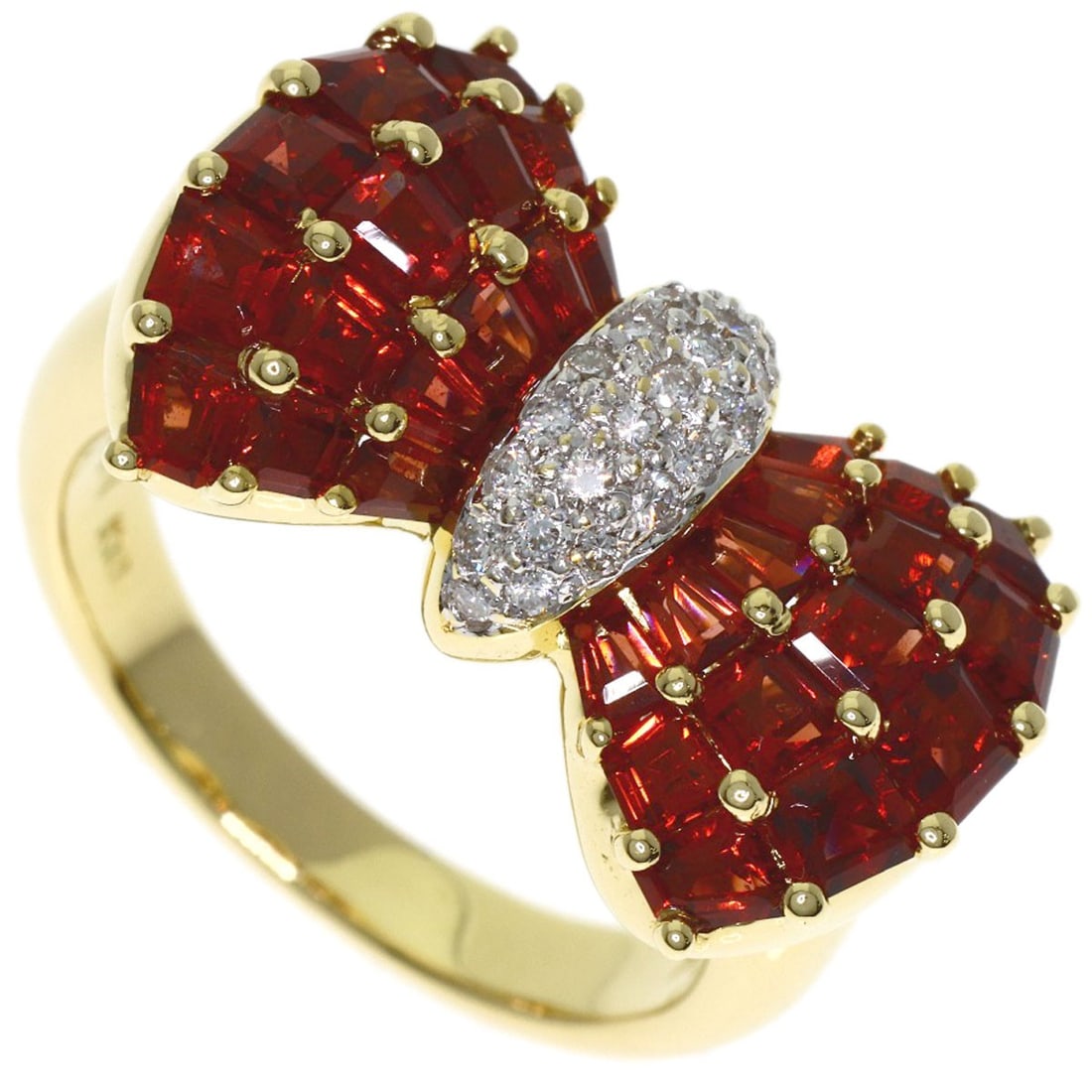 Ponte Vecchio Ribbon Motif, Colored Stone, Diamond Ring K18 Yellow Gold: Ponte Vecchio Ribbon Motif, Colored Stone, Diamond Ring K18 Yellow Gold K18 Yellow Gold Diamond Ring with Colored Stone Motif. This 5.5 US ring features a 4.14ct diamond and bears the Ponte Vecchio st