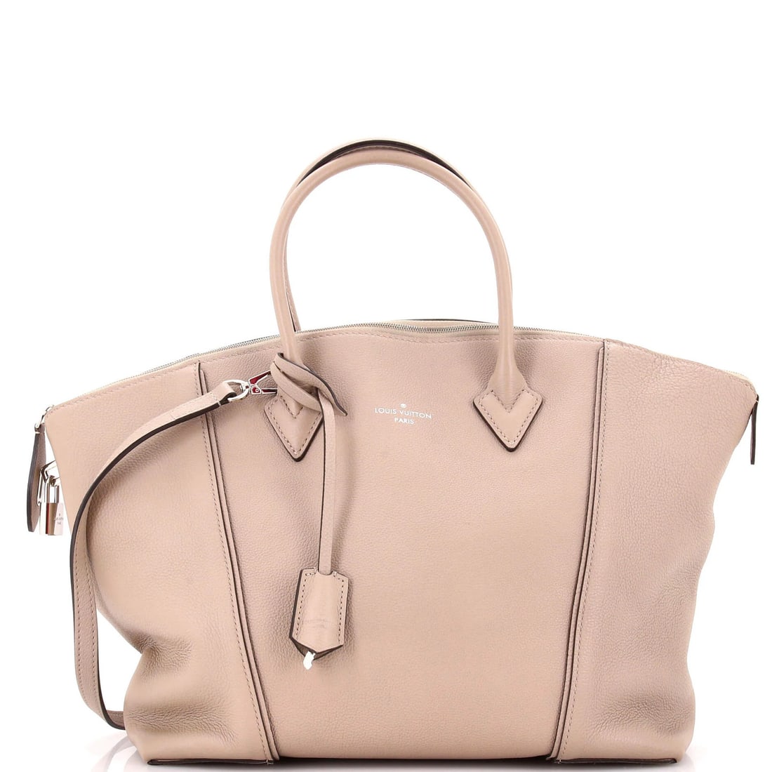Leather Louis Vuitton Soft Handbag Lockit MM: Leather Louis Vuitton Soft Handbag Lockit MM Soft and sophisticated, this Louis Vuitton Soft Lockit MM handbag boasts a neutral exterior and luxurious suede interior. With its signature silver