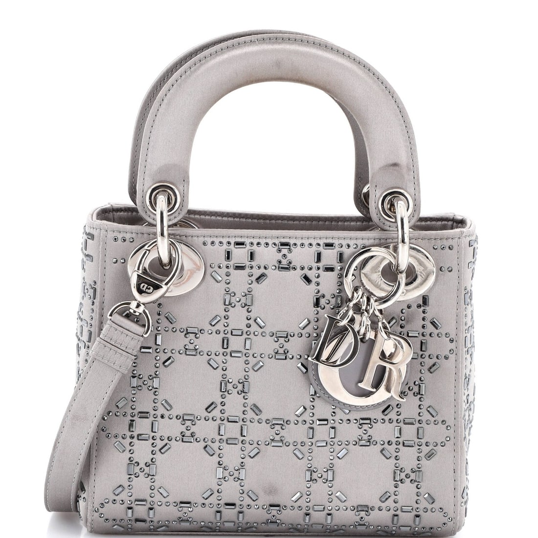 Dior Lady Satin Cannage Crystal Bag Embellished Quilt Mini: Dior Lady Satin Cannage Crystal Bag Embellished Quilt Mini Crystal Satin Embellished Quilt Mini Bag from Christian Dior's Lady Dior Collection boasts a striking crystal-embellished design on its