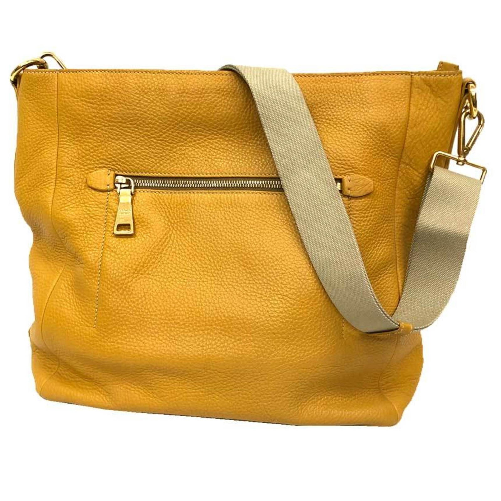 Shoulder Bag Leather Prada: Shoulder Bag Leather Prada Yellow leather shoulder bag from Prada, measuring 31cm x 34cm x 16cm. Made from high-quality leather, this bag features a classic design with clean lines and a timeless