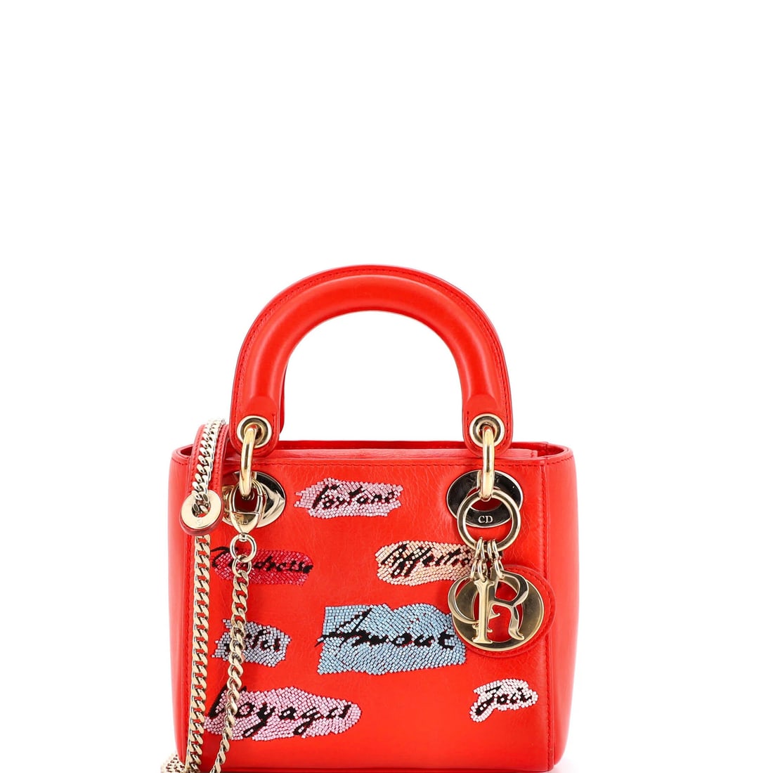 Christian Dior Lady Dior Beaded Leather Chain Mini Bag: Christian Dior Lady Dior Beaded Leather Chain Mini Bag The Christian Dior Lady Dior Beaded Leather Chain Mini Bag is a stylish and elegant accessory, featuring a bold red exterior with beaded leather