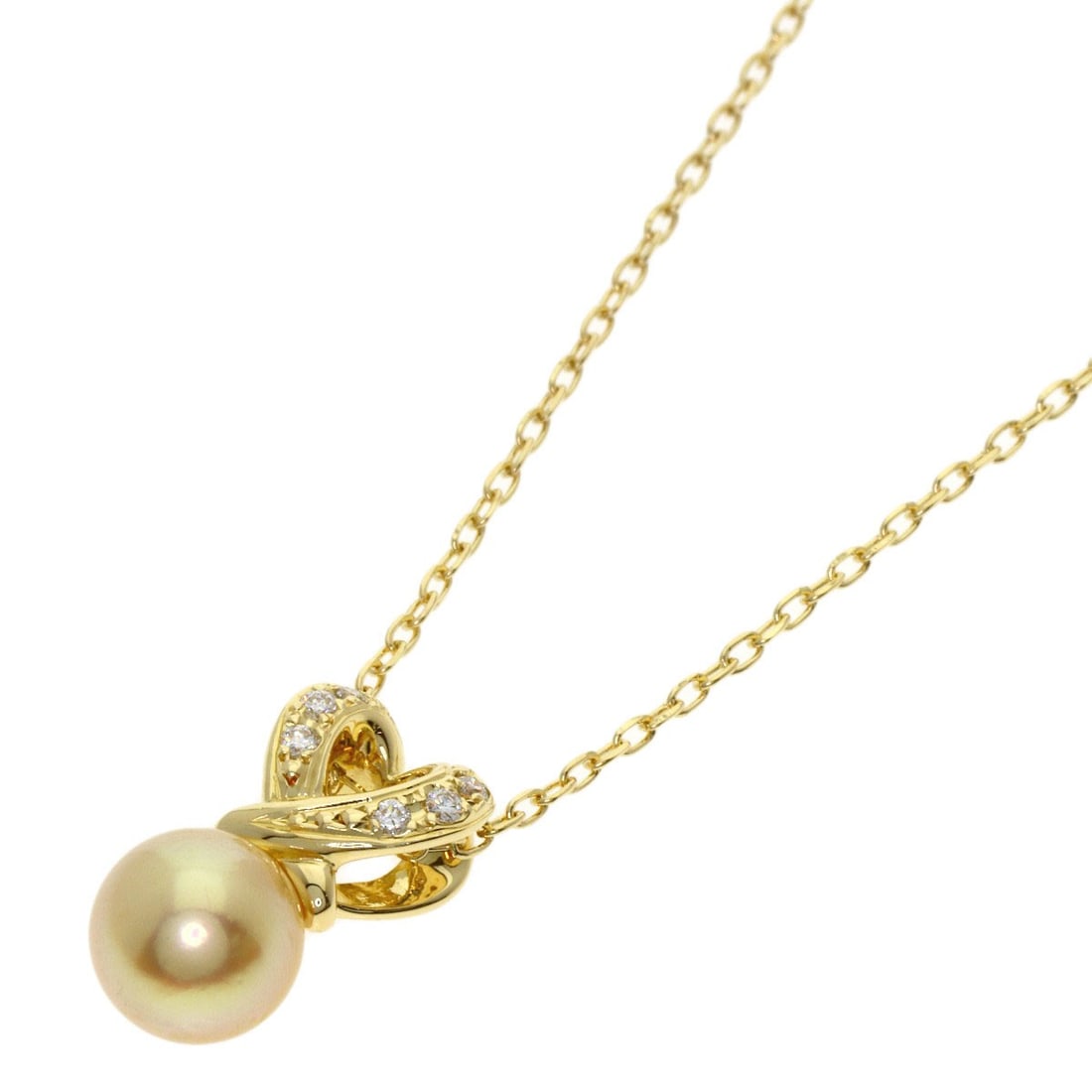 Mikimoto Pearl Diamond Heart Motif Necklace K18 Yellow Gold: Mikimoto Pearl Diamond Heart Motif Necklace K18 Yellow Gold K18 Yellow Gold Mikimoto Pearl Diamond Heart Motif Necklace is a stunning piece featuring a pearl main stone set in a delicate diamond