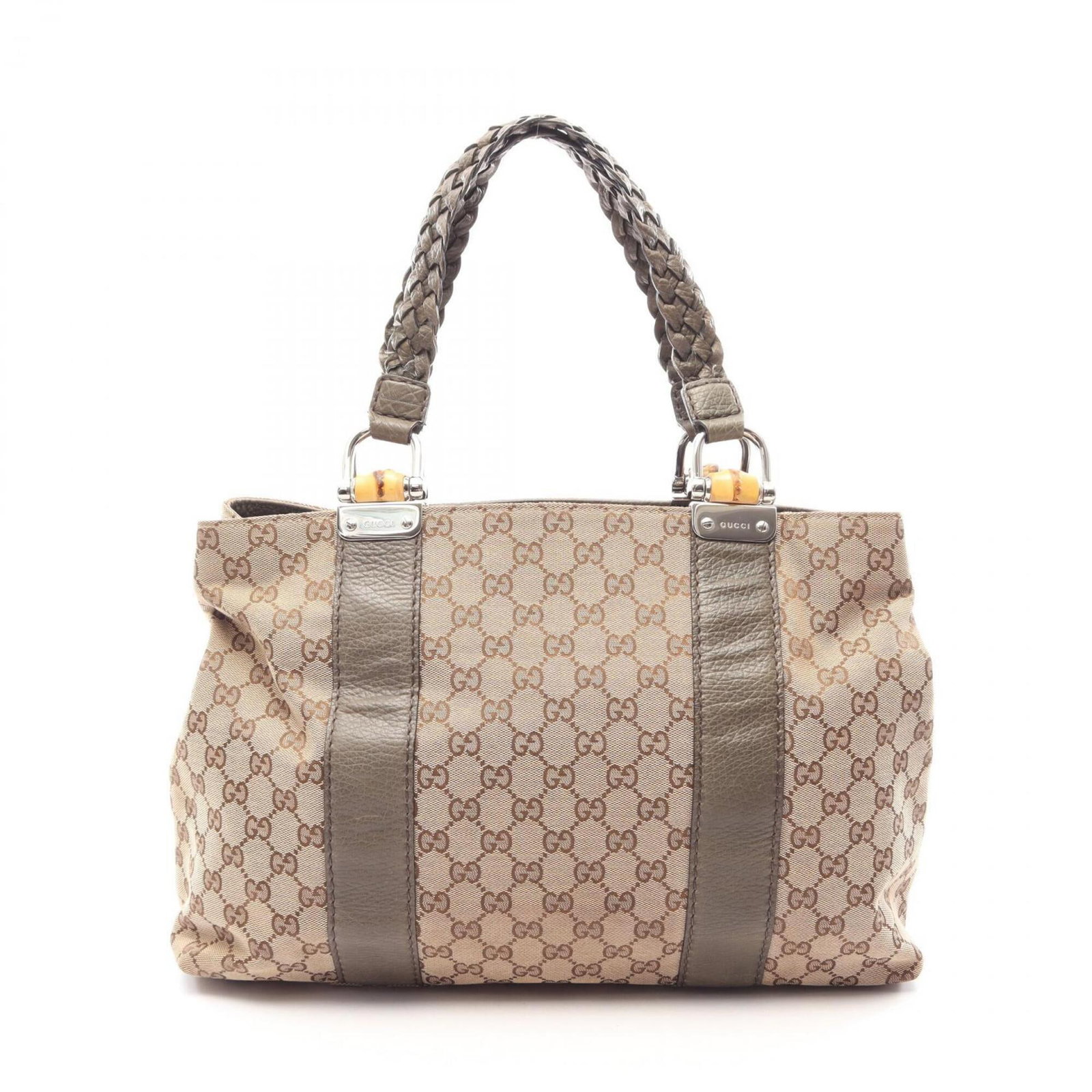 Handbag Tote Bag Canvas Leather Gucci: Handbag Tote Bag Canvas Leather Gucci Canvas and leather combine in a timeless design, with a beige and khaki color palette that adds a touch of earthy elegance. The Gucci brand is unmistakable, with