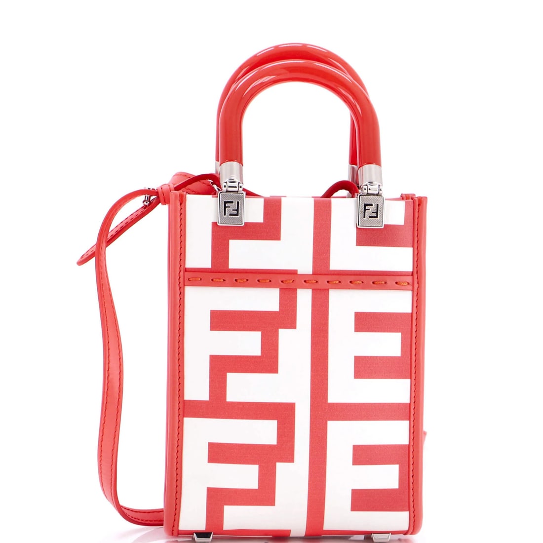 Printed Leather Tote Shopper Mini Fendi Jacobs Marc Sunshine: Printed Leather Tote Shopper Mini Fendi Jacobs Marc Sunshine Red Fendi Jacobs Marc Sunshine Mini Shopper Tote with Printed Leather Exterior. This mini cross body bag features a striking red and white