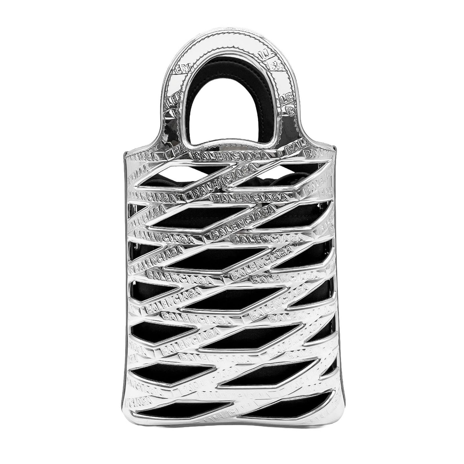 Patent leather shoulder bag basket: Patent leather shoulder bag basket Patent leather gives this basket shoulder bag a sleek, modern look. Made from high-quality patent leather, its silver color adds a touch of sophistication. The