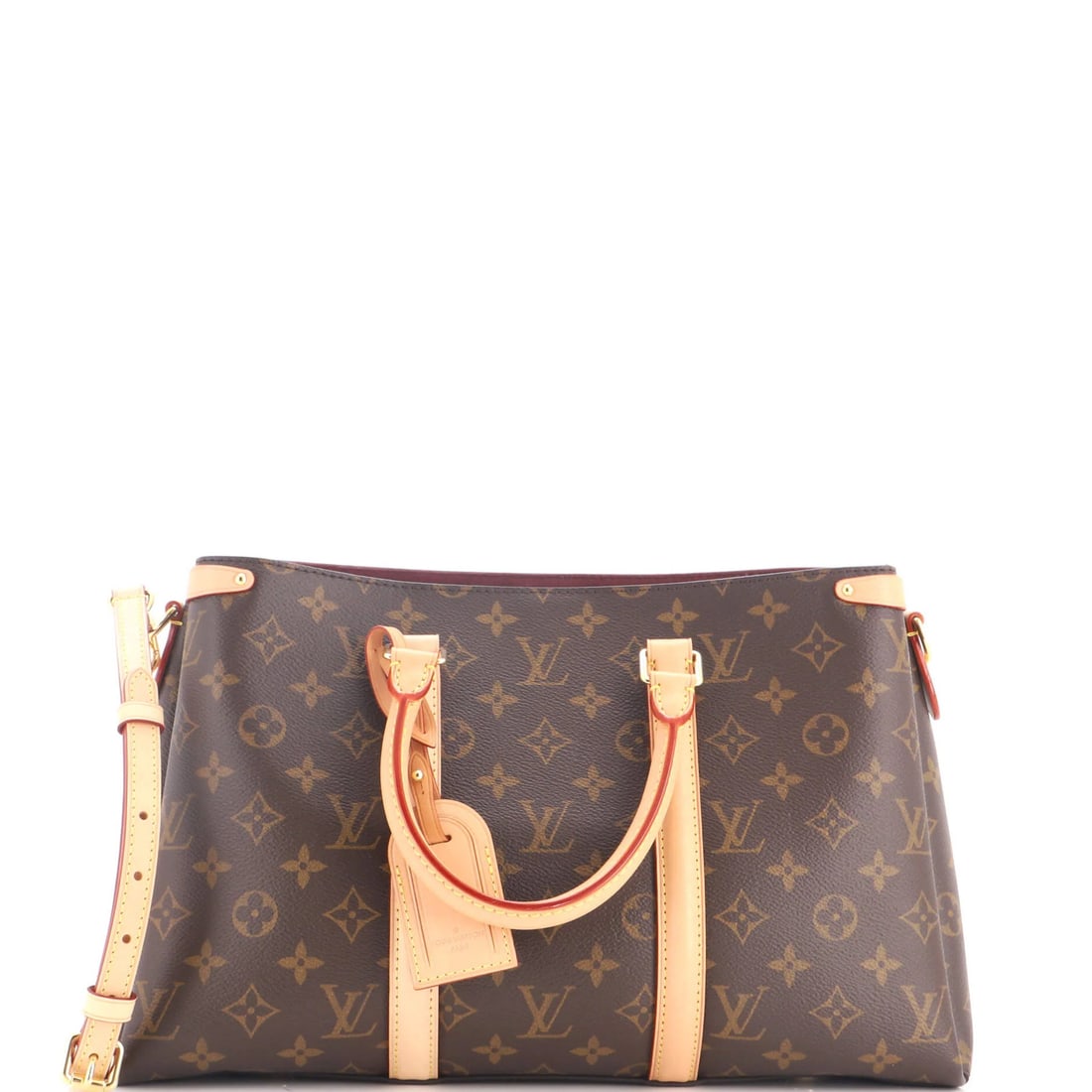 Soufflot Tote Monogram Canvas Leather Louis Vuitton MM: Soufflot Tote Monogram Canvas Leather Louis Vuitton MM Canvas Coated Leather Louis Vuitton Soufflot Tote Monogram MM features a neutral exterior with minor creases, a spacious interior with