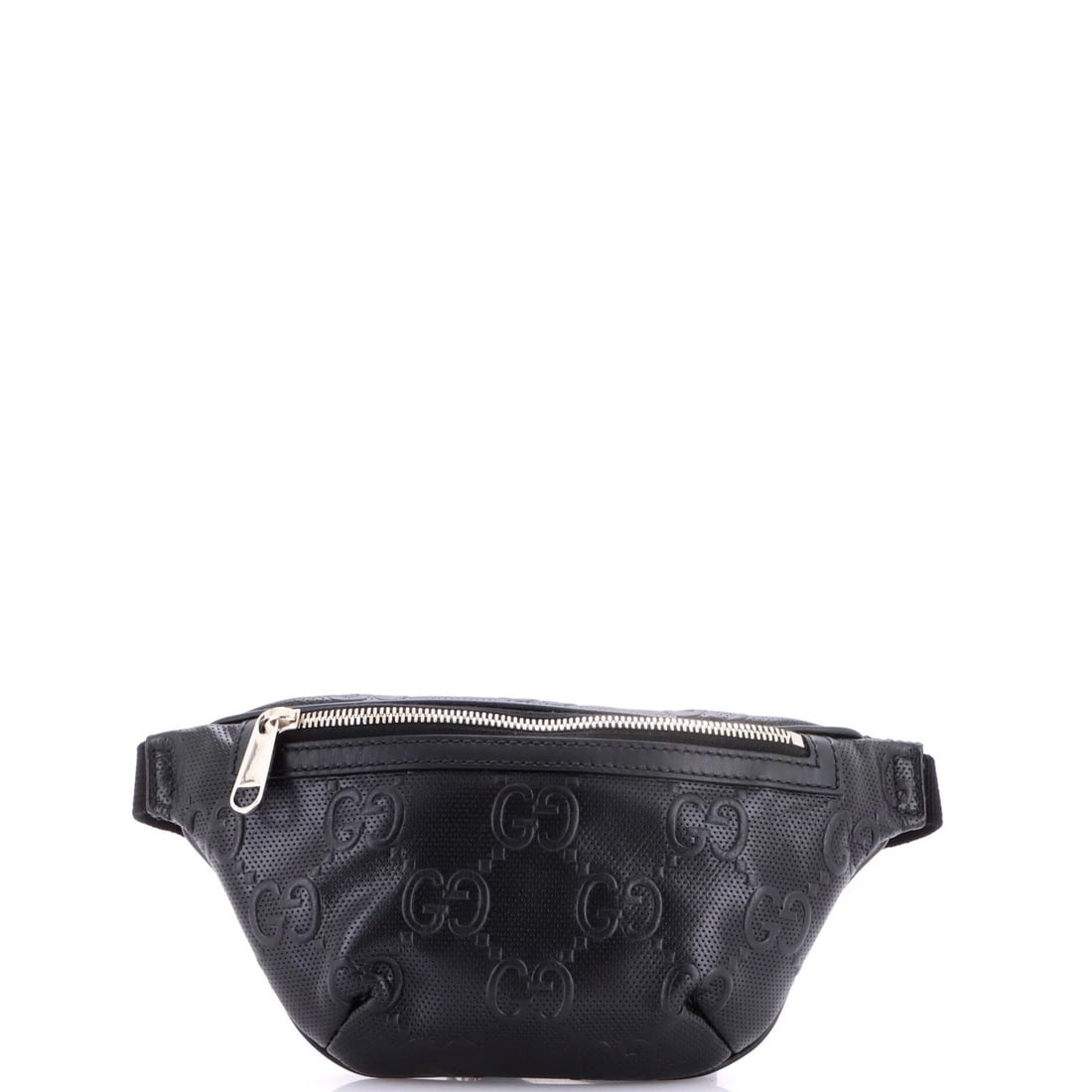 GG Gucci Small Embossed Perforated Leather Belt Bag: GG Gucci Small Embossed Perforated Leather Belt Bag Small GG Gucci Embossed Perforated Leather Belt Bag, featuring Gucci's iconic GG logo and perforated leather exterior in black. This small belt bag