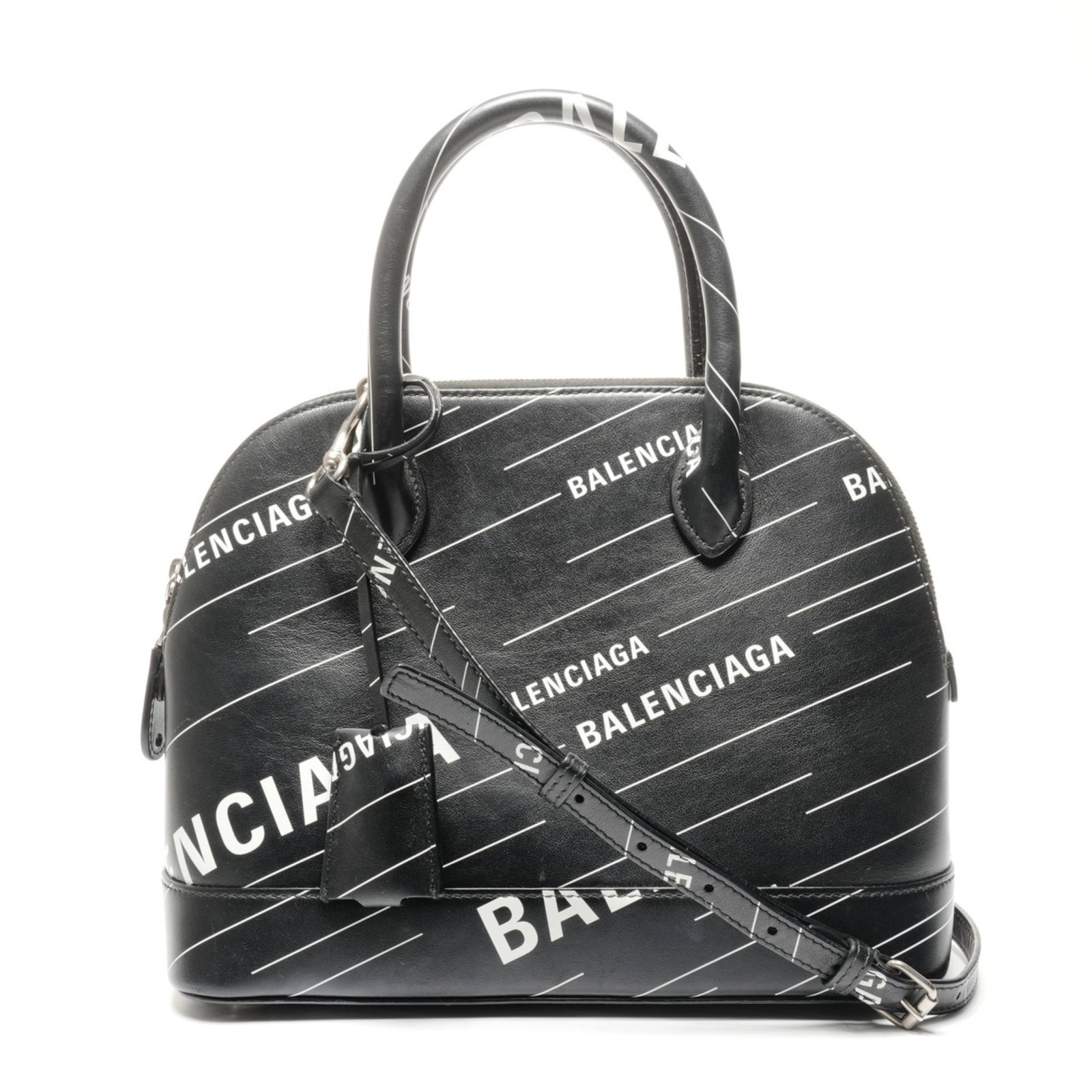 Balenciaga Handbag: Balenciaga Handbag Balenciaga Handbag in Black. This sleek and sophisticated handbag measures 21cm x 26cm x 14cm, with a strap length of 118cm and a drop of 1.18m. Its understated design makes it a