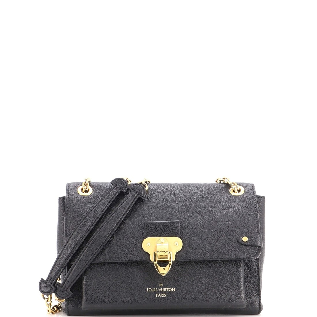 Handbag Monogram Leather Empreinte PM Louis Vuitton: Handbag Monogram Leather Empreinte PM Louis Vuitton Black Handbag Monogram Leather Empreinte PM Louis Vuitton features a classic cross body design with a 12" handle drop and 23" strap drop. The
