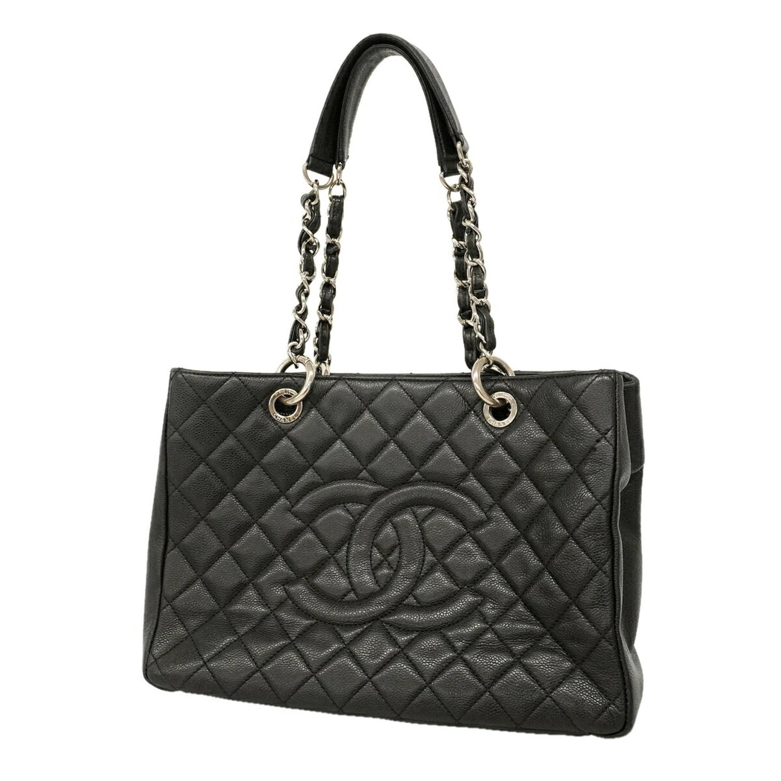 Calfskin Tote Bag Chanel: Calfskin Tote Bag Chanel Calfskin Tote Bag in Black with Silver Hardware. This Chanel tote bag features a classic design made from high-quality, grained calfskin, with a sleek black finish and silver