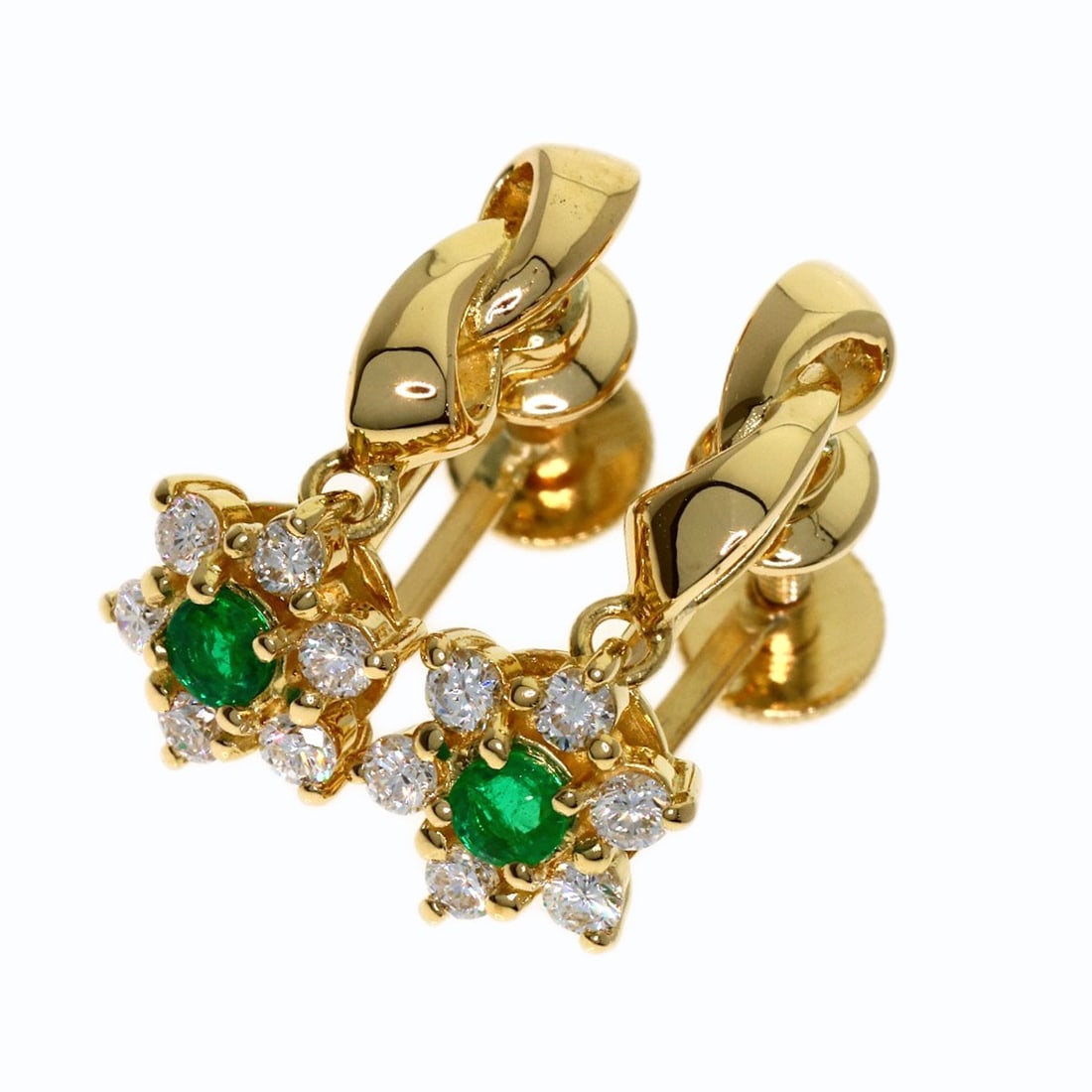 K18 Yellow Gold Pola Emerald Diamond Earring: K18 Yellow Gold Pola Emerald Diamond Earring K18 Yellow Gold Pola Emerald Diamond Earring boasts a striking combination of K18 yellow gold and a vibrant emerald diamond, set in a sophisticated