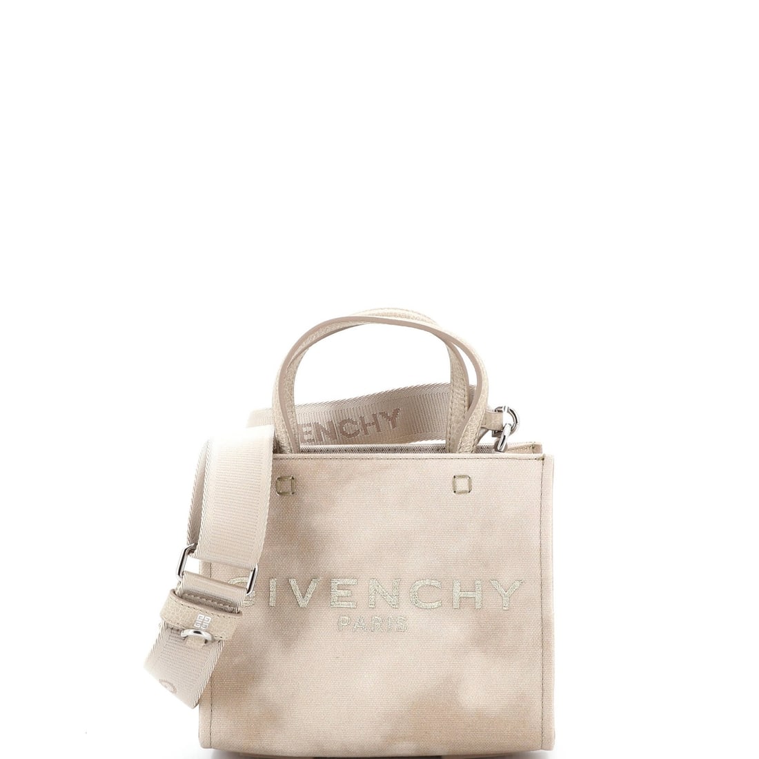 Givenchy Mini Canvas Tote: Givenchy Mini Canvas Tote The Givenchy Mini Canvas Tote is a compact and stylish accessory, measuring 6.5" in height, 7" in width, and 3.5" in depth. Its neutral exterior color and canvas material