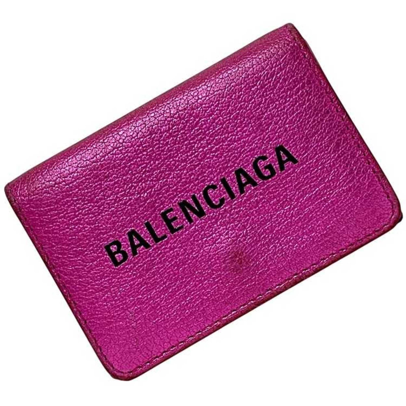 Balenciaga Wallet (Tri-Fold) Leather: Balenciaga Wallet (Tri-Fold) Leather Tri-fold leather wallet from Balenciaga, featuring a sleek pink design. Measuring 6.5cm x 9.5cm x 2.5cm, this wallet is a compact and stylish accessory. Made from 
