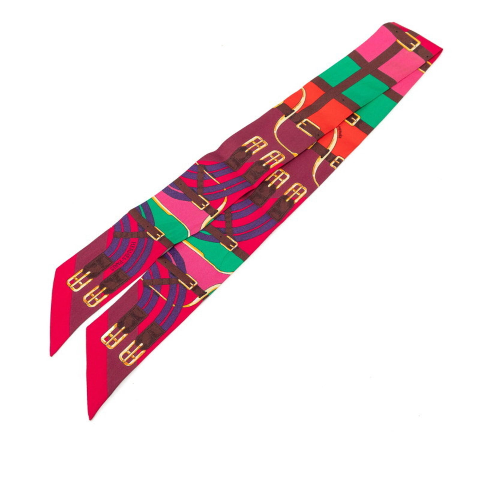 Silk Hermes Scarf: Silk Hermes Scarf Silk from the renowned French fashion house, this multi-color and red silk scarf boasts a vibrant, eclectic design. Made from high-quality silk, its compact 86cm x 5cm size makes it