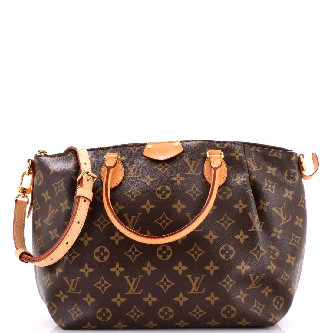 Handbag Monogram Canvas MM Louis Vuitton Turenne: Handbag Monogram Canvas MM Louis Vuitton Turenne Canvas Monogram Canvas MM Louis Vuitton Turenne handbag in brown exterior with burgundy interior, featuring gold hardware and minor scuffs on exterior