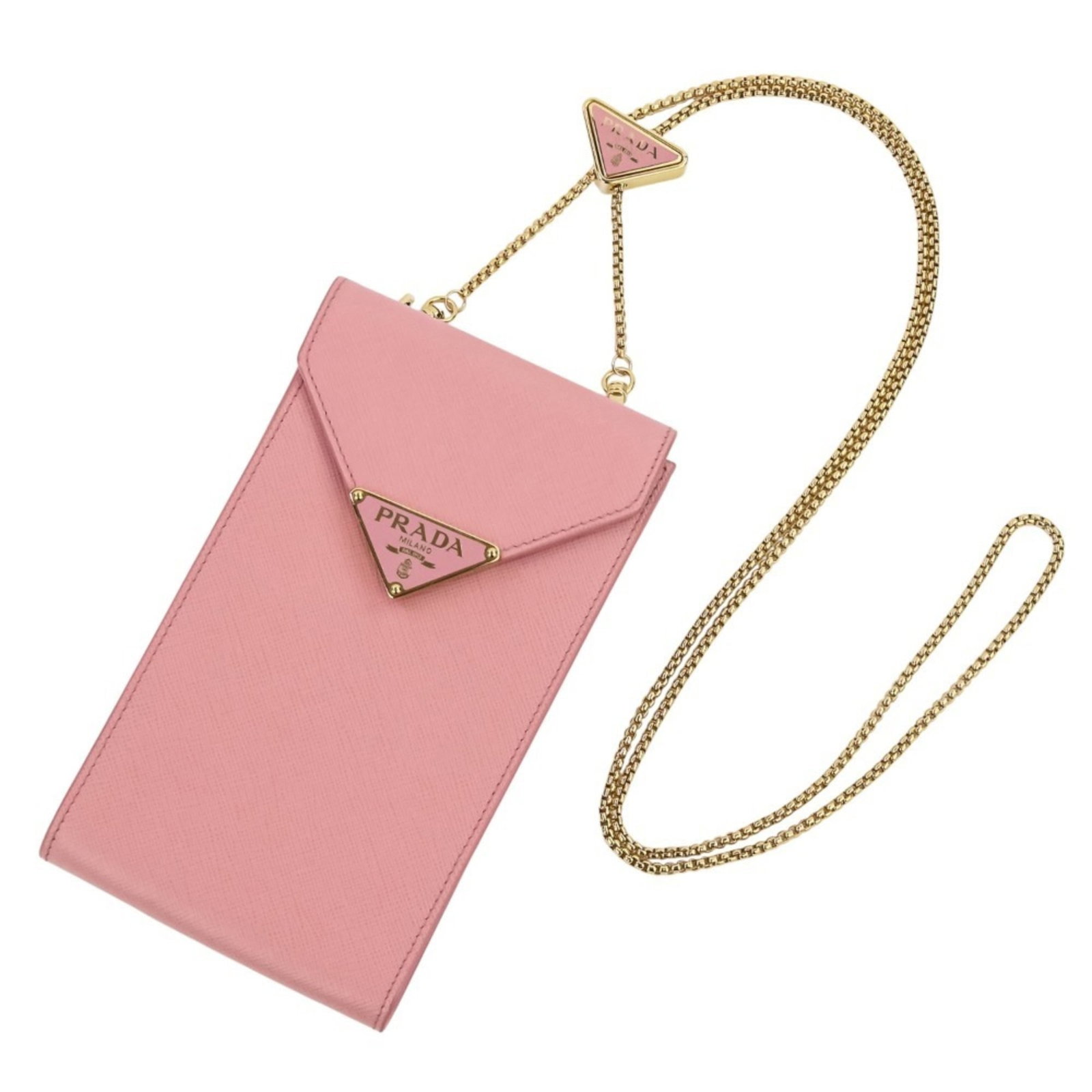 Shoulder Bag Leather Pochette Prada: Shoulder Bag Leather Pochette Prada Saffiano leather, a signature material from Prada, adorns this elegant pochette shoulder bag in a vibrant pink hue. Measuring 18cm x 10.5cm x 1.5cm, it offers a com