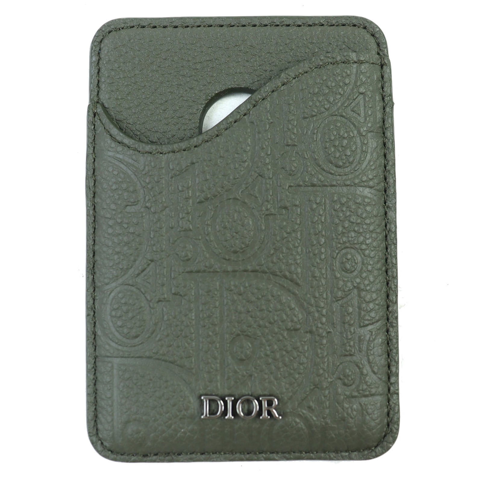 Card Case Leather By Dior: Card Case Leather By Dior Card case by Christian Dior, made from high-quality Italian leather, features a khaki color and measures 9.5cm x 6.5cm. Includes a dust bag for protection and storage. A