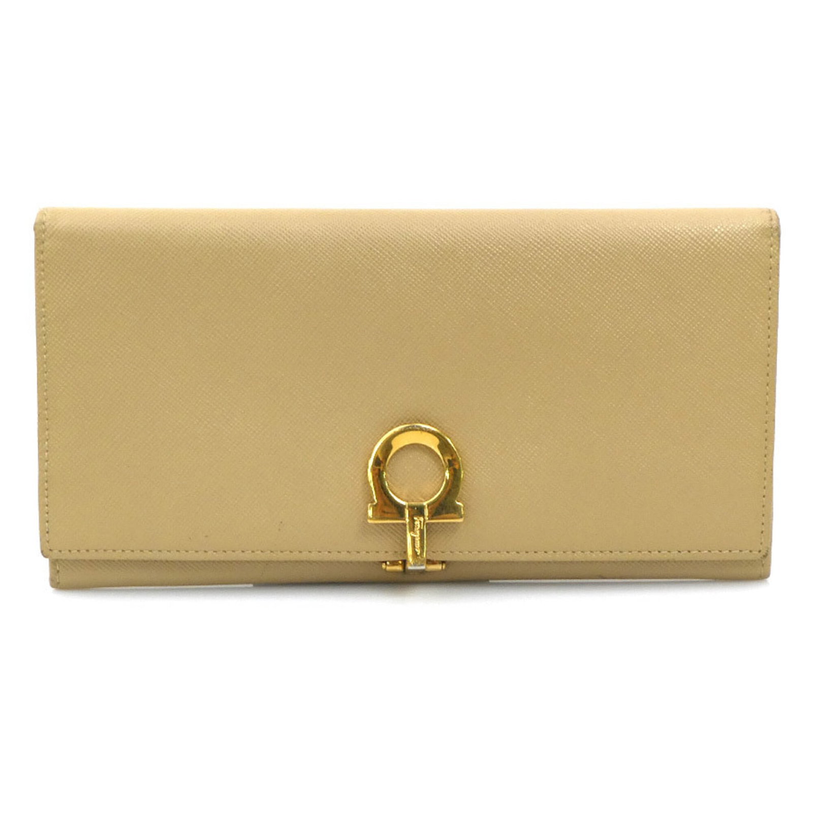 Salvatore Ferragamo Long Wallet (Bi-Fold) Leather: Salvatore Ferragamo Long Wallet (Bi-Fold) Leather This Salvatore Ferragamo long wallet is crafted from high-quality leather, featuring a classic bi-fold design with a timeless beige color. Measuring