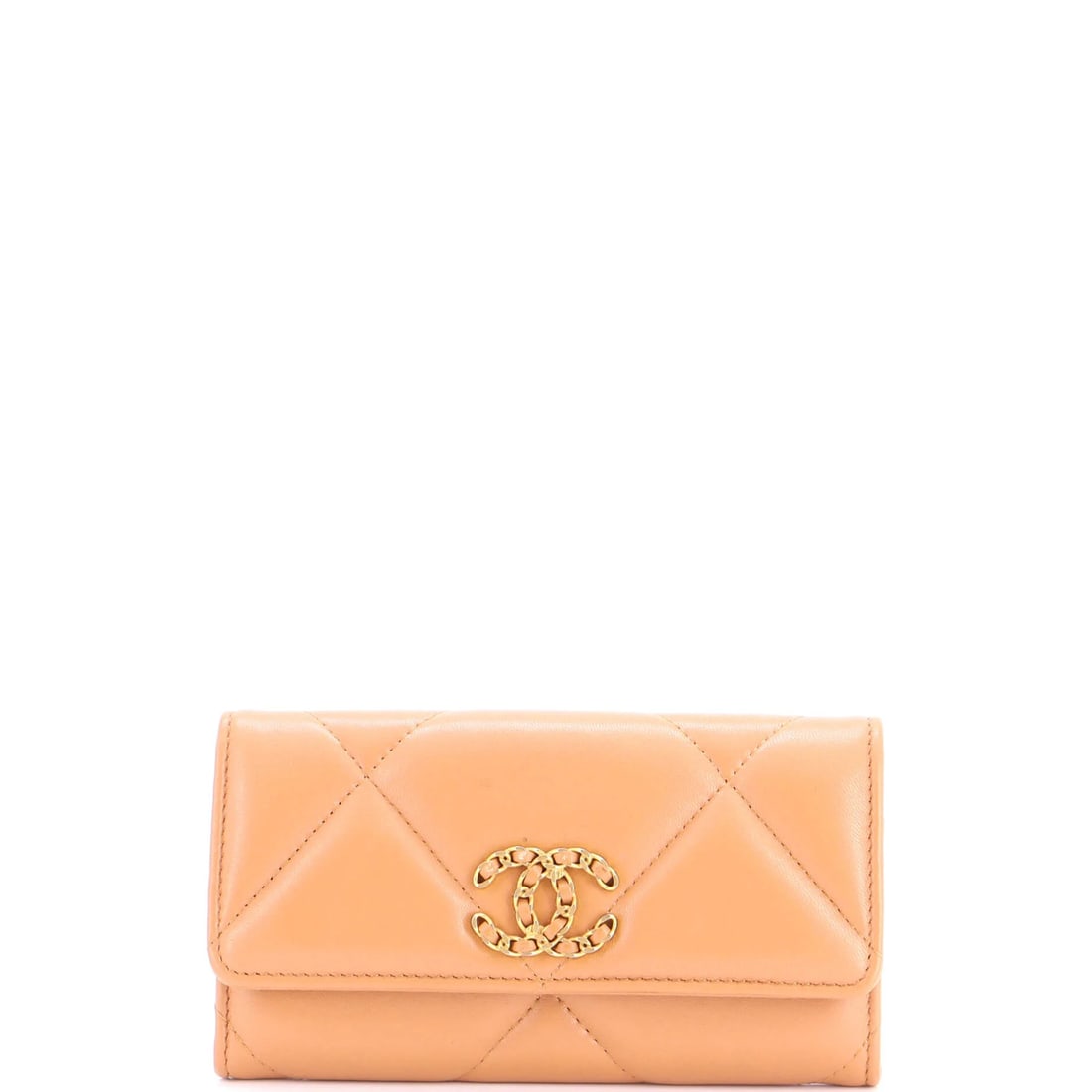 Chanel Lambskin Wallet Quilted Long Flap 19: Chanel Lambskin Wallet Quilted Long Flap 19 Brown quilted lambskin exterior, classic long flap design, and aged gold hardware make this Chanel wallet a timeless piece. Measuring 4" in height, 6.5" in 