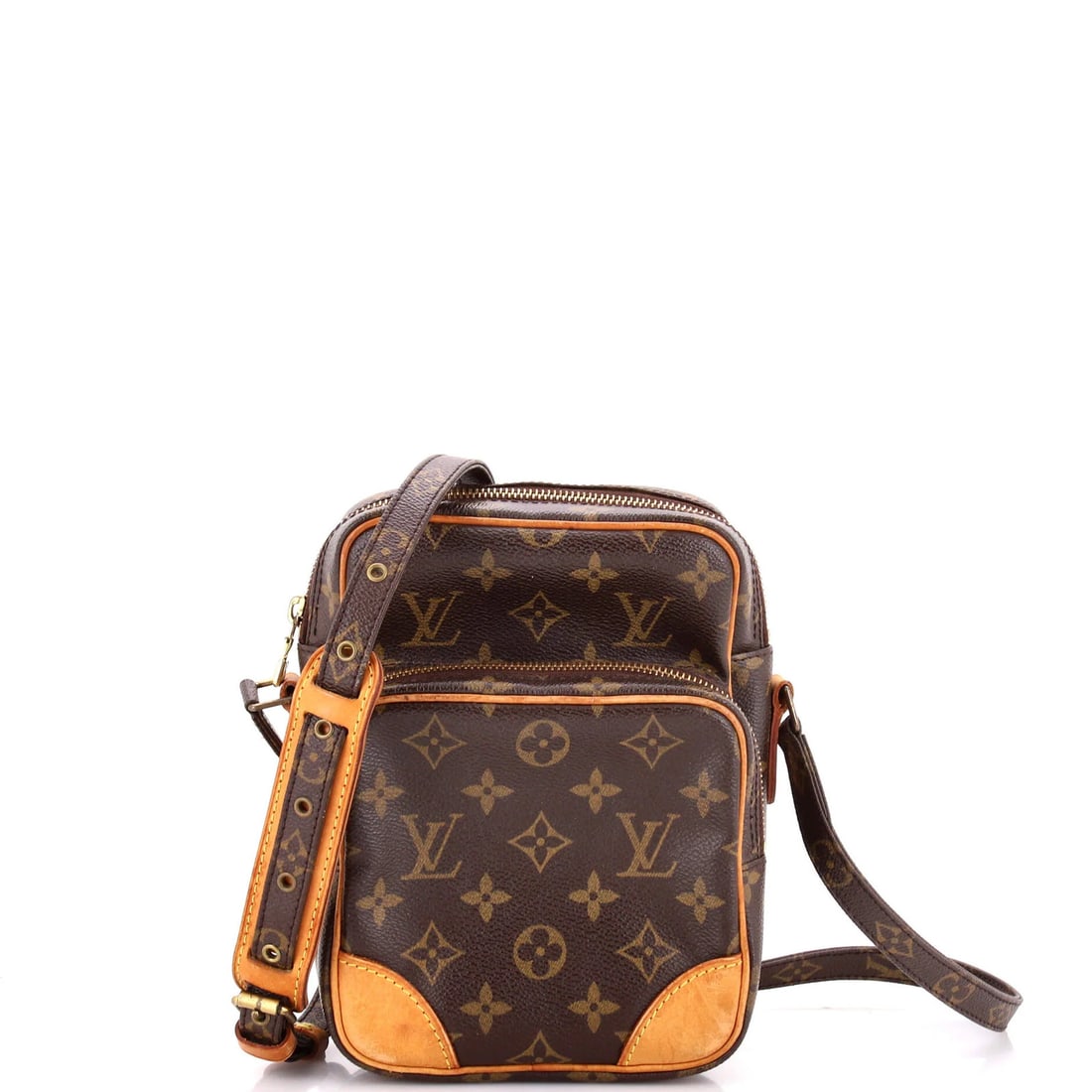 Vuitton Louis Amazone Monogram Canvas: Vuitton Louis Amazone Monogram Canvas The Louis Vuitton Amazone Monogram Canvas bag boasts a rich, brown canvas exterior with a classic cross-body design. Measuring 7" high, 6" wide, and 3.5" deep,