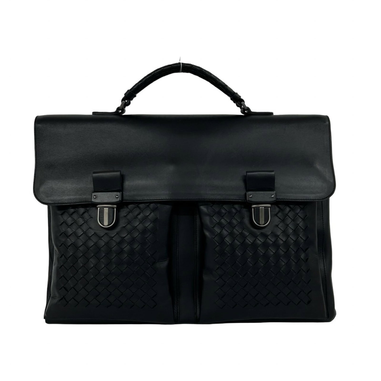 Leather Briefcase Bottega: Leather Briefcase Bottega Bottega Veneta's iconic leather briefcase boasts a sleek black finish and precise dimensions, measuring 31cm x 42cm x 12cm. The high-quality leather construction ensures a