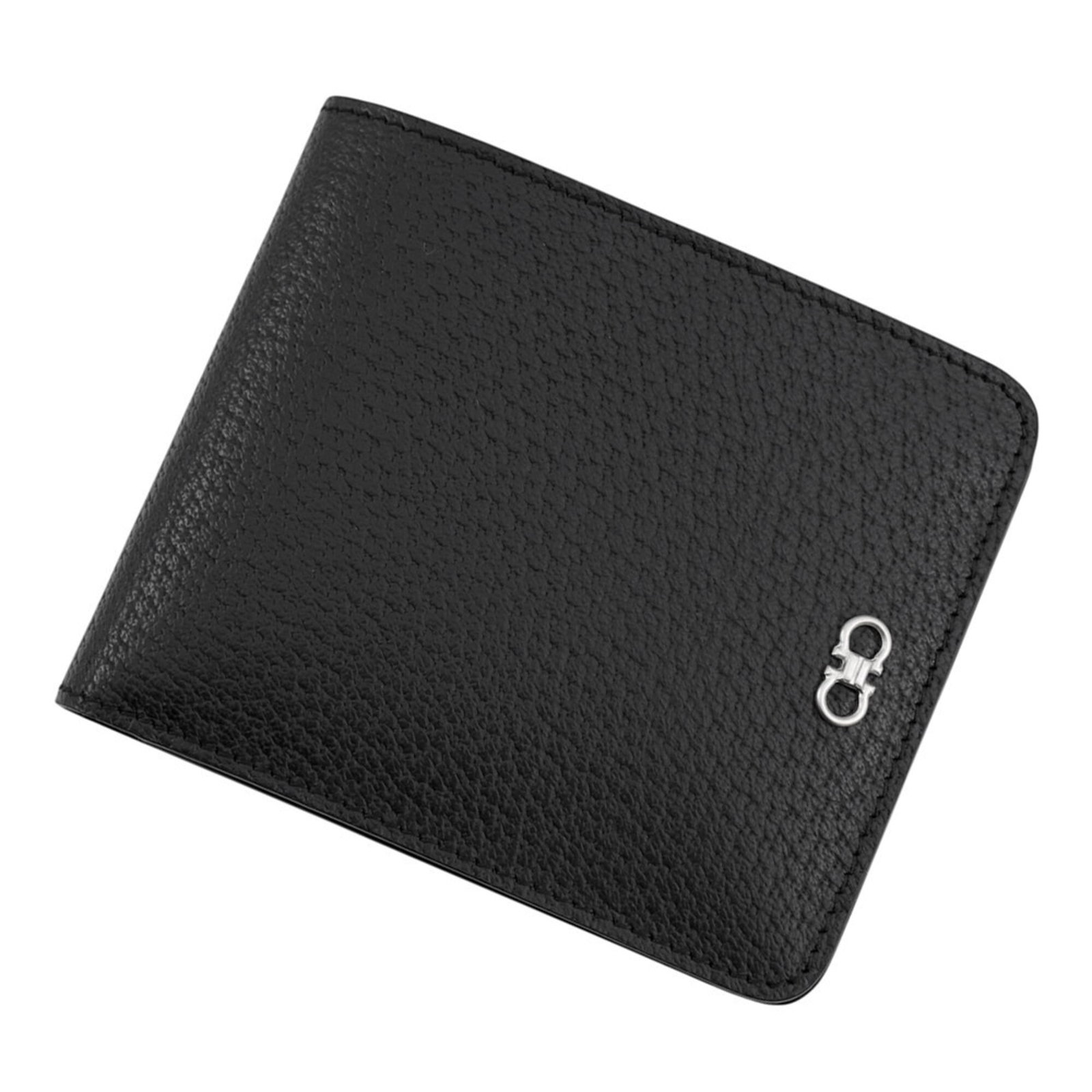 Salvatore Ferragamo Leather Wallet Bi-Fold: Salvatore Ferragamo Leather Wallet Bi-Fold The Salvatore Ferragamo Leather Wallet Bi-Fold is a sleek and sophisticated accessory, crafted from high-quality black leather. Measuring 9.5cm x 12cm, this